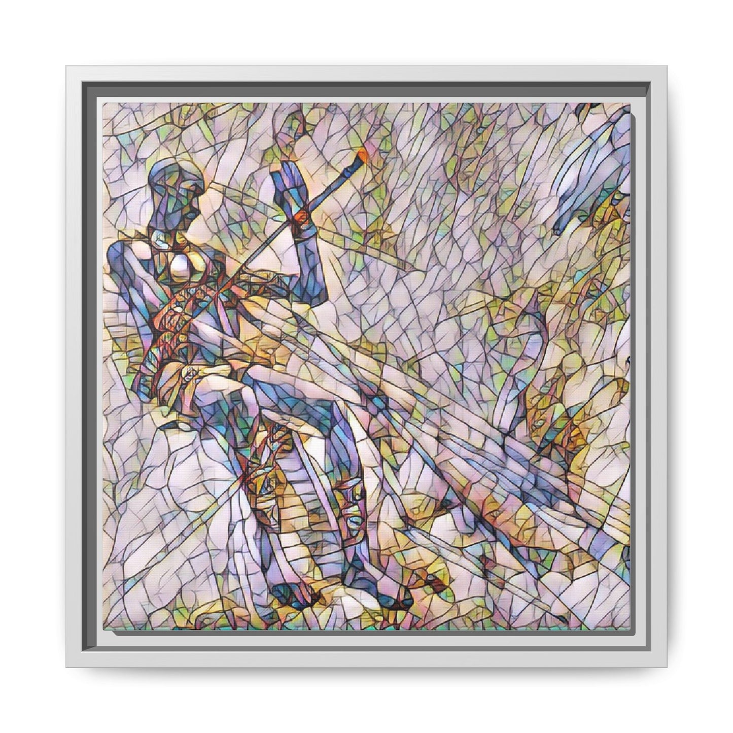 Abstract Stained-Glass Warrior Framed Canvas