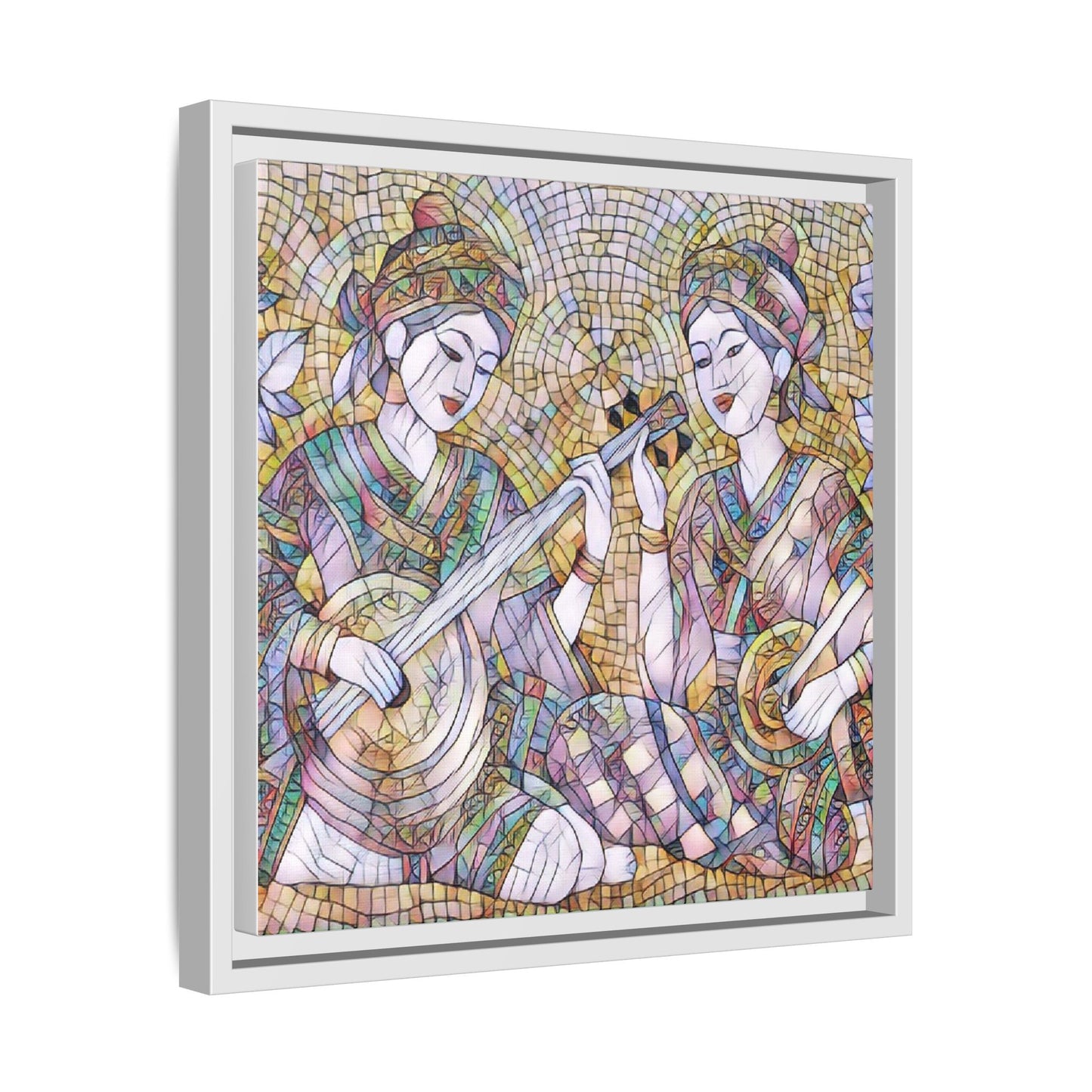 Framed Mosaic Musician Canvas Art — Ethnic Duo Wall Decor