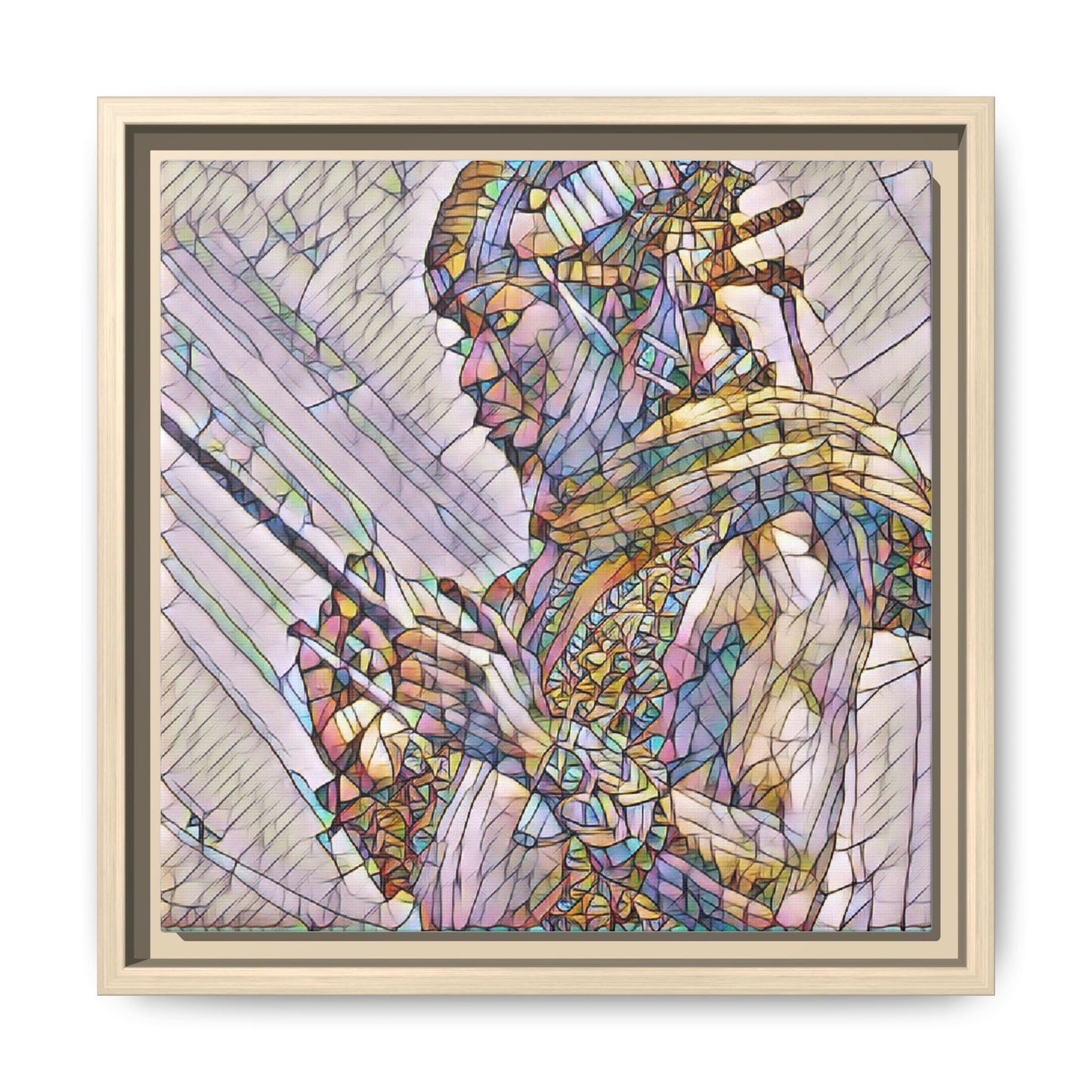 Framed Canvas Art - Colorful Tribal Warrior Portrait (Matte)