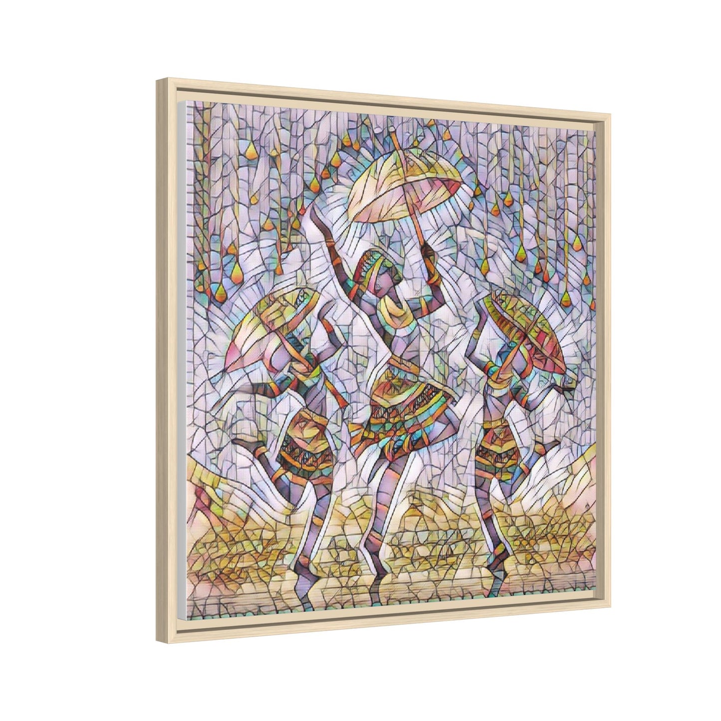 Colorful African Dance Framed Canvas Art — Umbrella Dancers Wall Decor