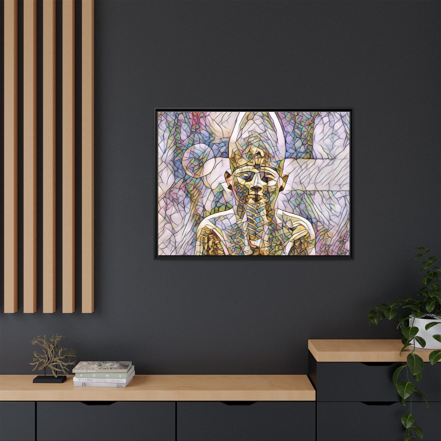 Egyptian Pharaoh Stained-Glass Style Matte Canvas Print, Framed