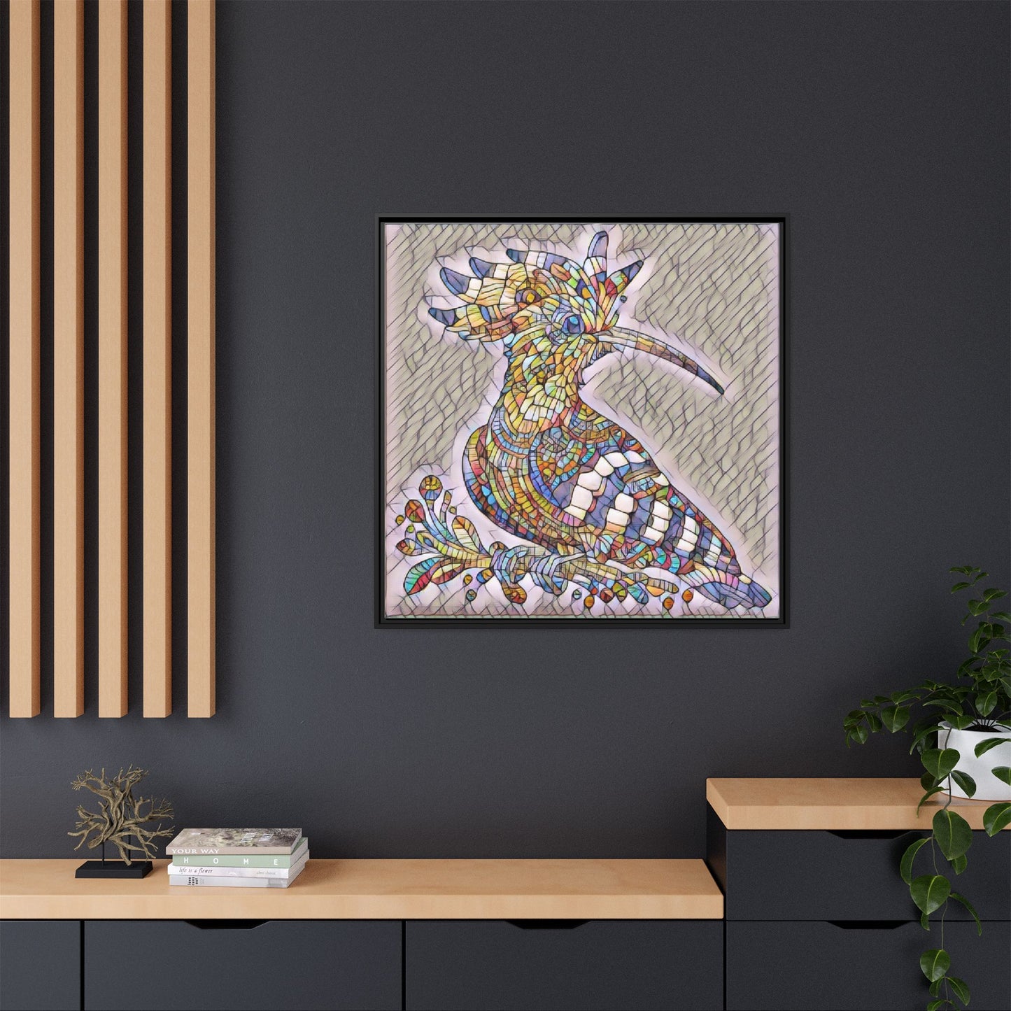 Colorful Mosaic Bird Matte Framed Canvas Wall Art