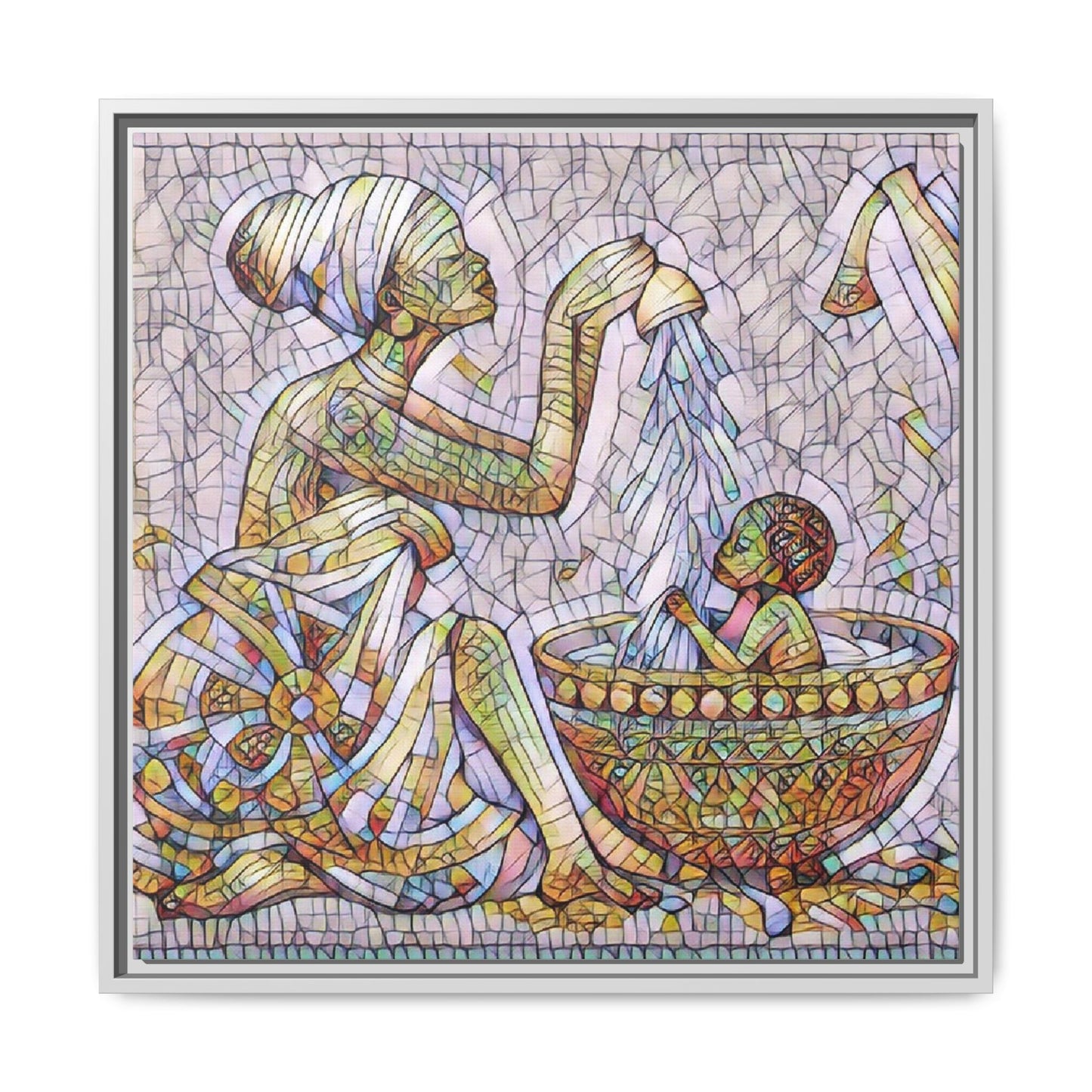 African Mother and Child Mosaic Matte Canvas (Framed)