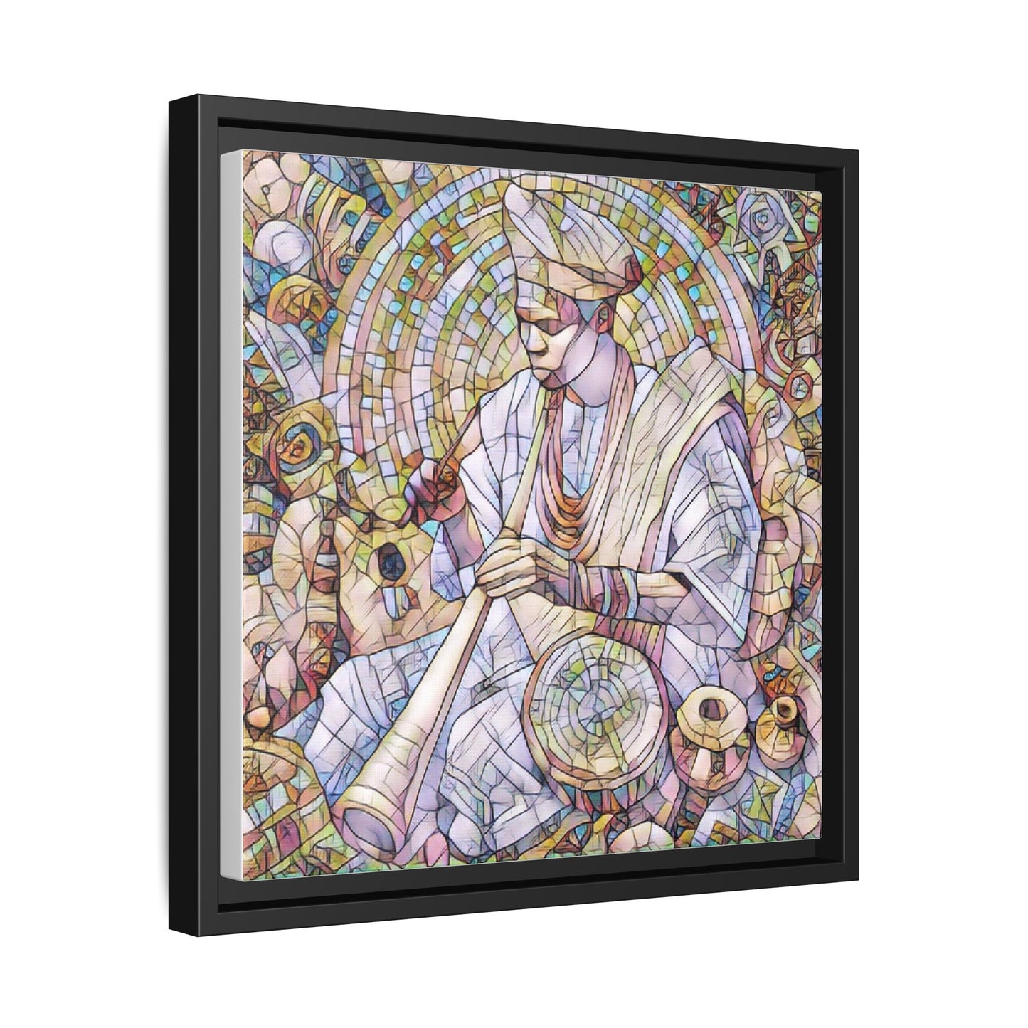 Framed Matte Canvas Print — African Drummer Mosaic Art