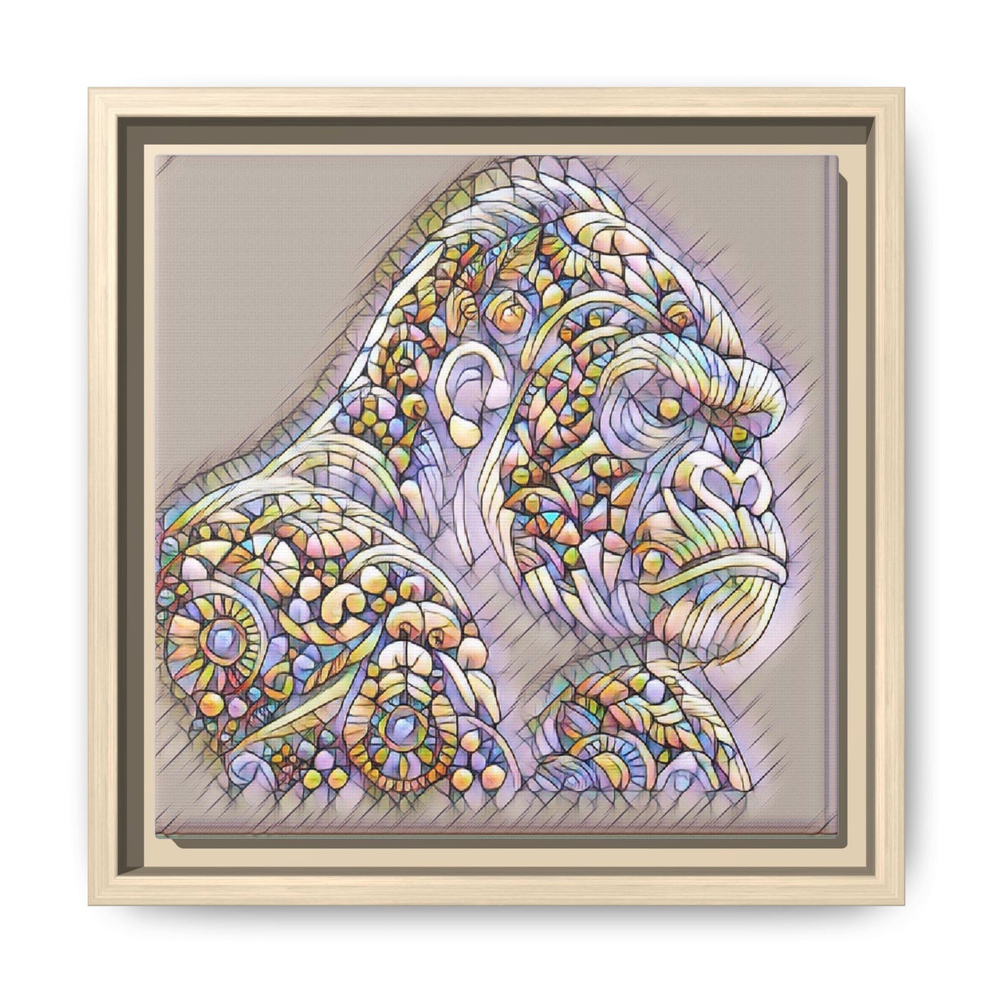 Colorful Ornate Gorilla Matte Canvas Framed Wall Art