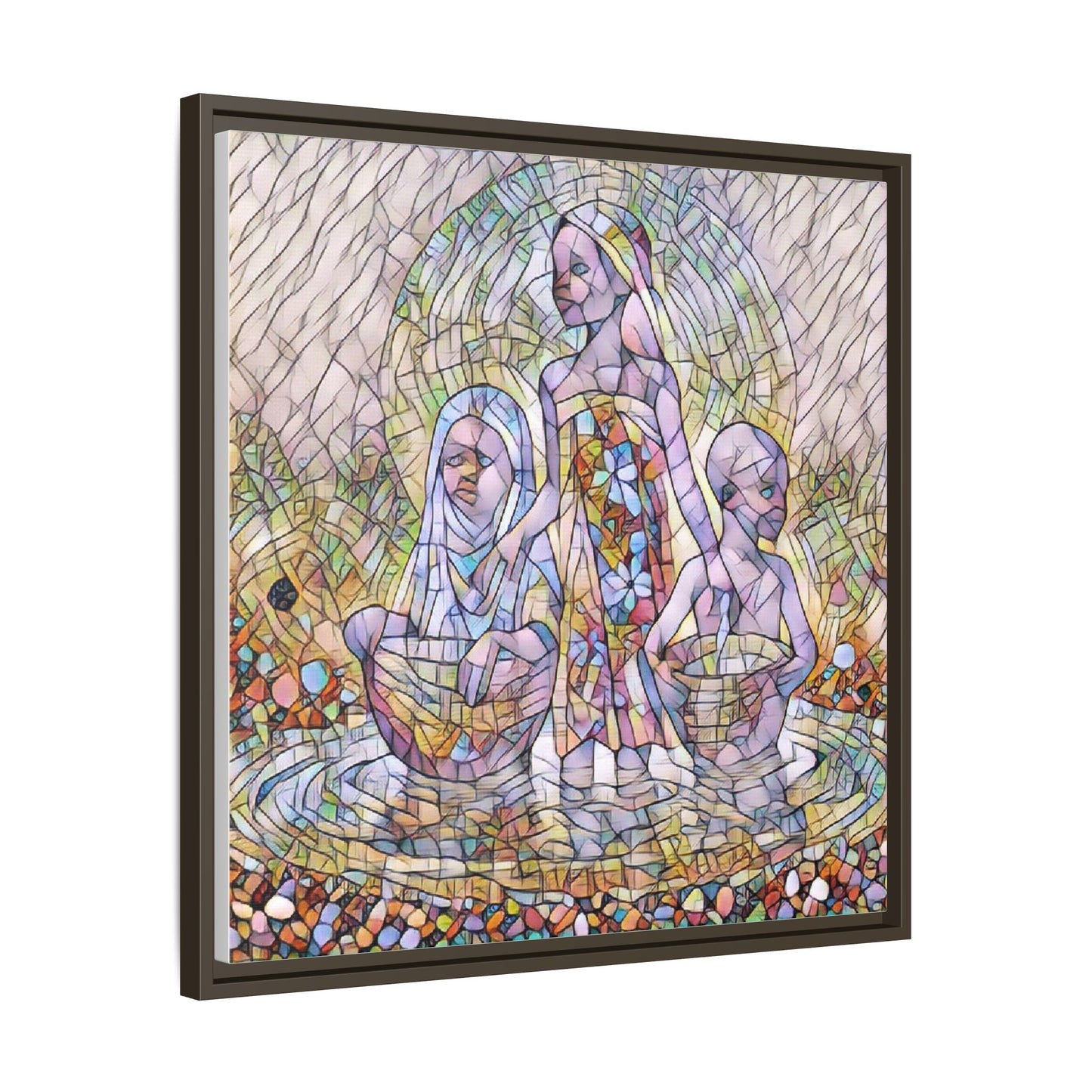 Framed Matte Canvas Art — Stained Glass Trio Women Illustration