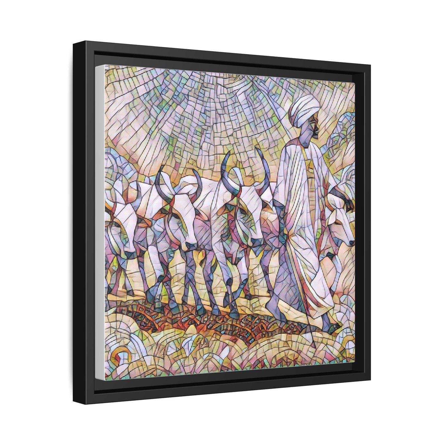 Framed Matte Canvas Art — African Herdsman Mosaic Print