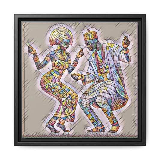 Afrobeat Dancers Framed Canvas Art — Colorful Mosaic African Dance Print