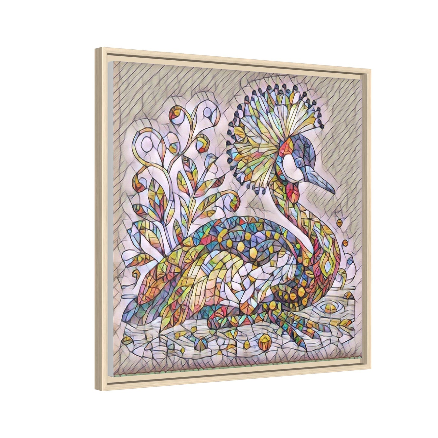 Colorful Peacock Mosaic Framed Canvas Art