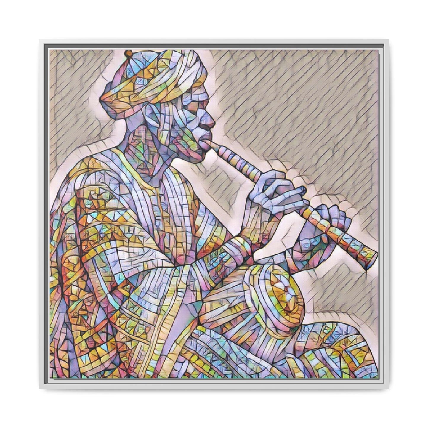 Framed Canvas Art — Colorful Middle Eastern Flute Player Print