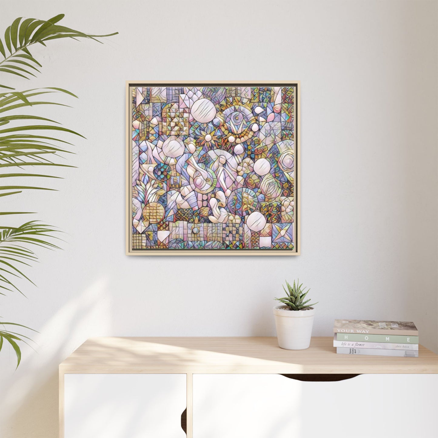 Abstract Geometric Mosaic Framed Canvas — Multicolor Modern Wall Art