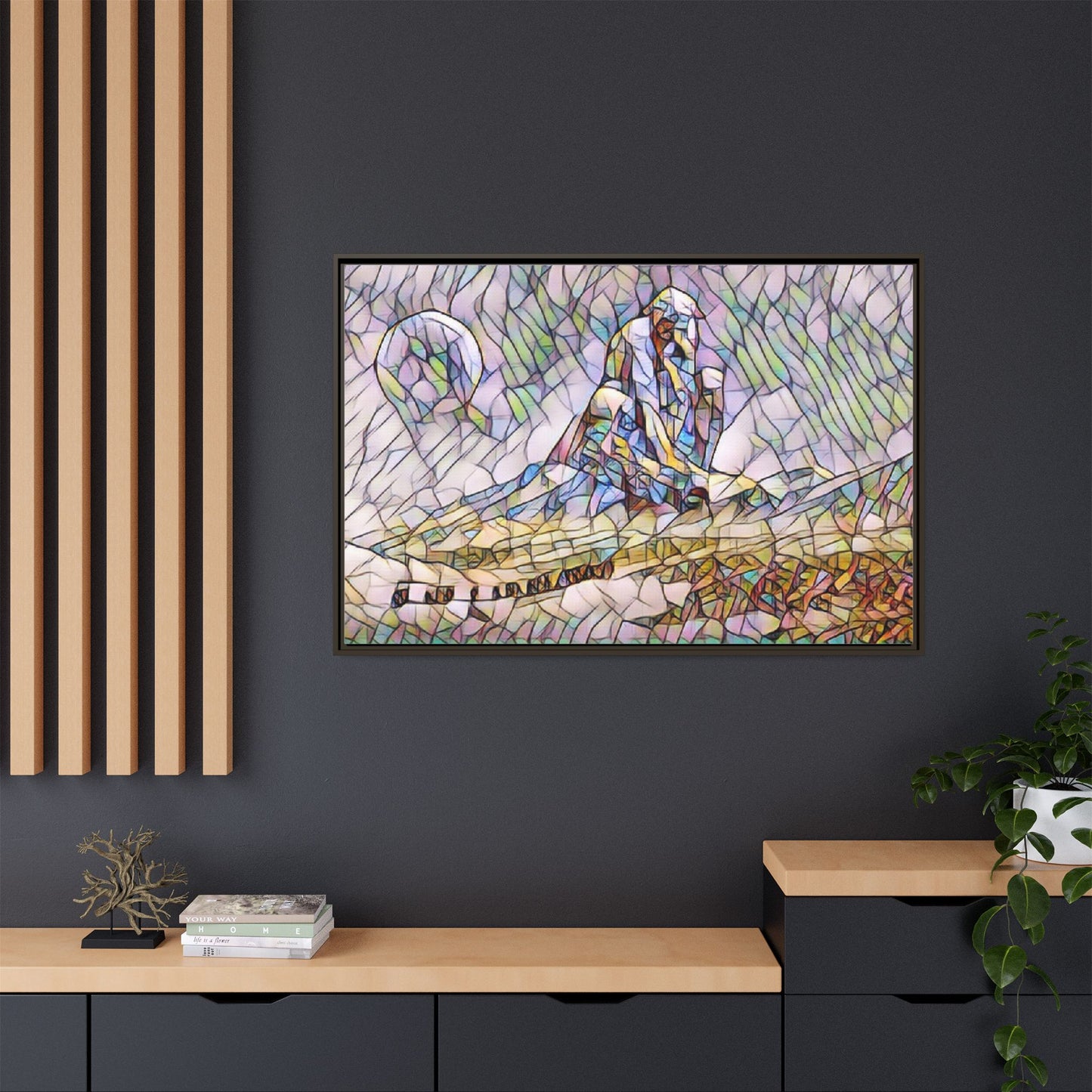Stained-Glass Surfing Canvas Print — Framed Matte Wall Art