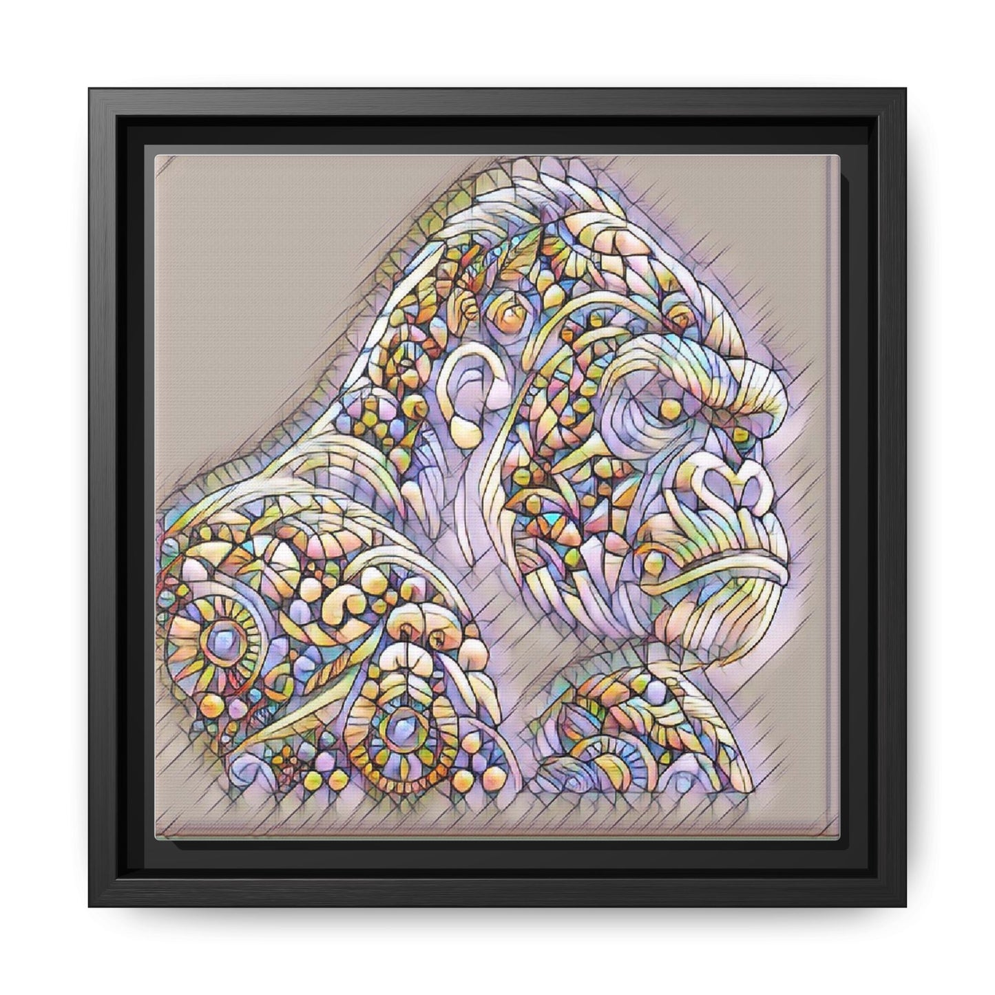 Colorful Ornate Gorilla Matte Canvas Framed Wall Art