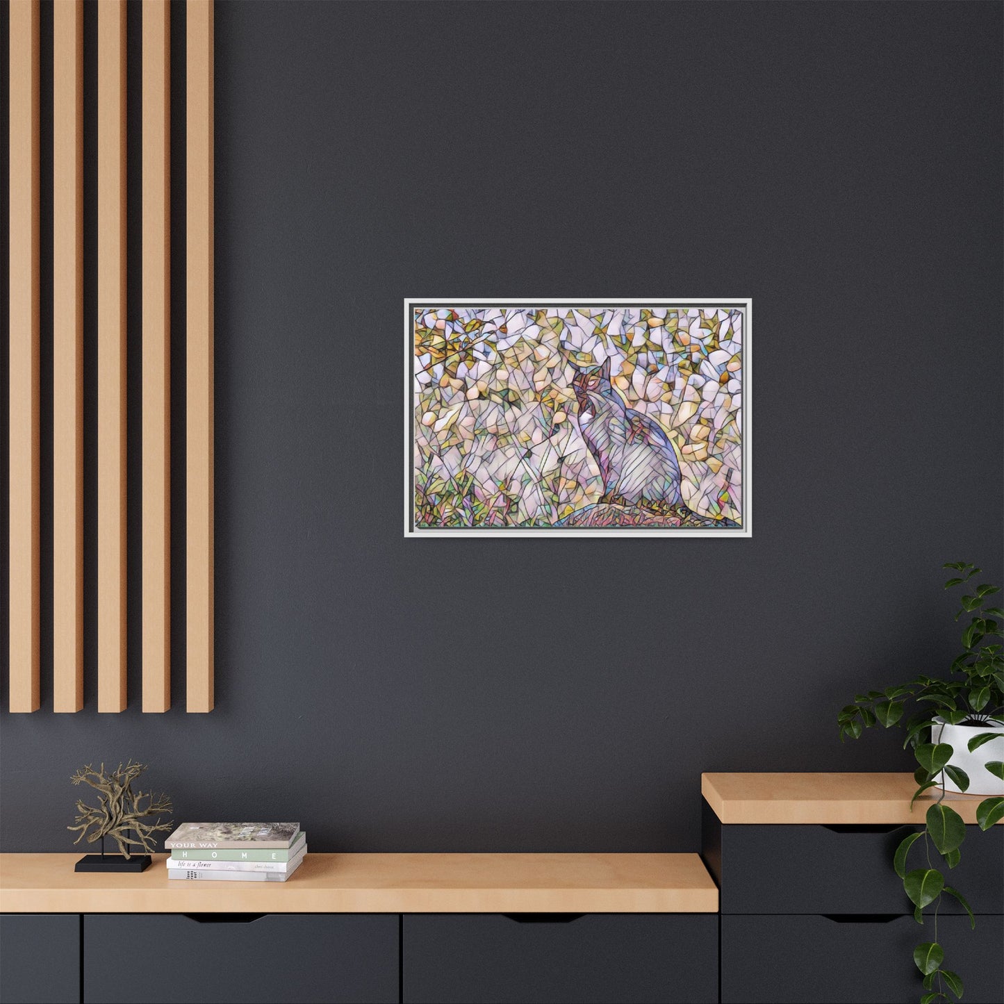 Framed Canvas Art - Stained Glass Heron Nature Print