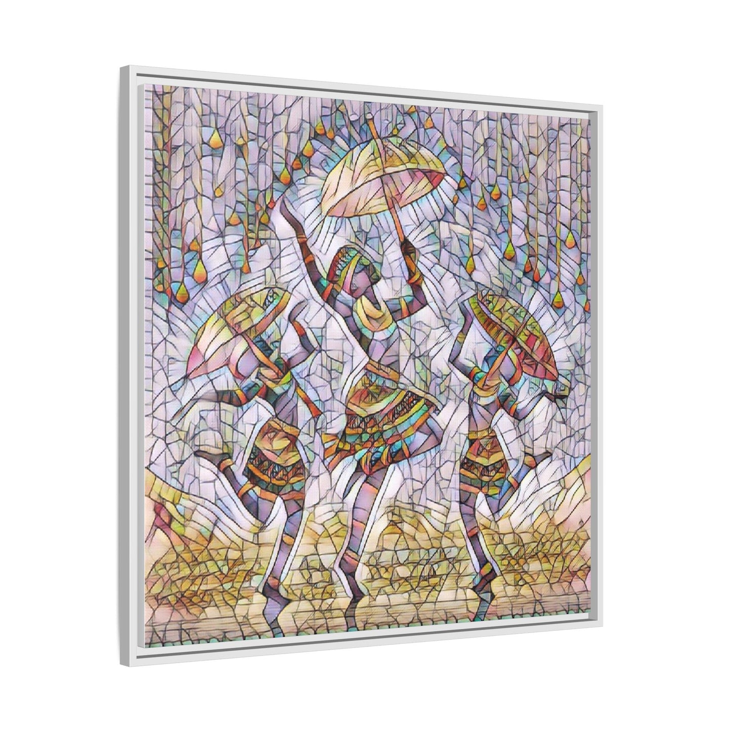 Colorful African Dance Framed Canvas Art — Umbrella Dancers Wall Decor