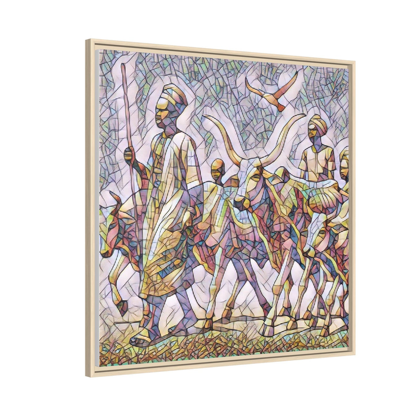 Framed Matte Canvas: Colorful African Herdsmen Art Print