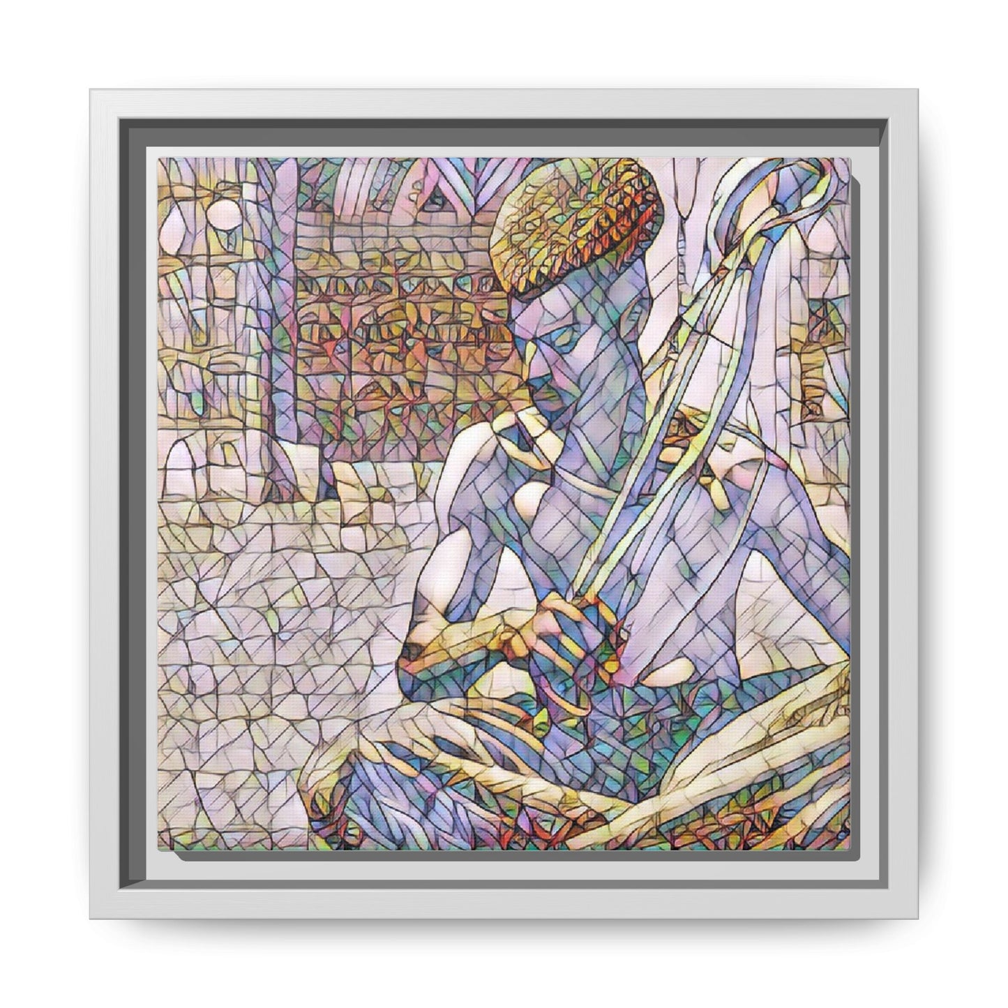 Framed Matte Canvas Art – Stained-Glass Style Musician Print