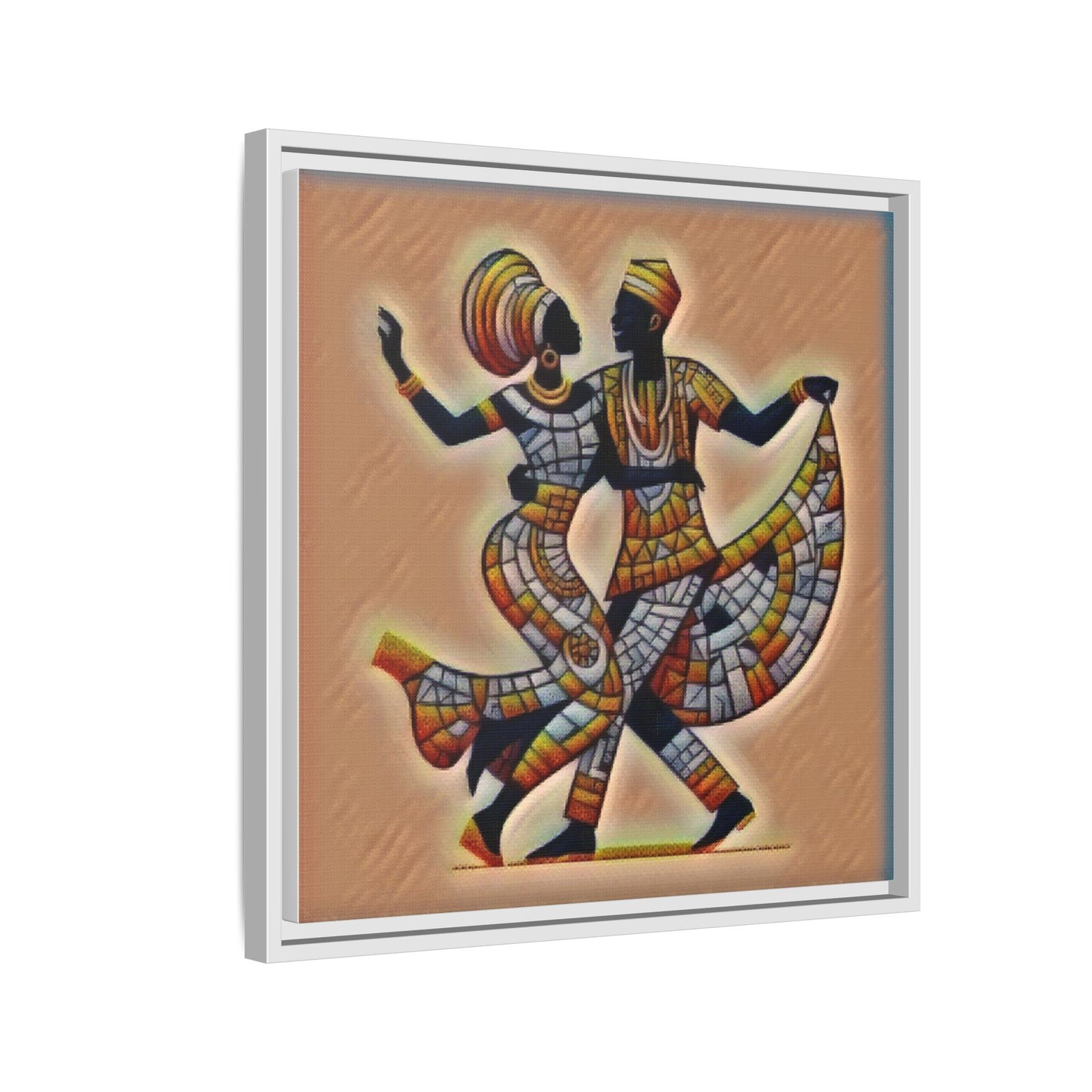 Framed African Dance Mosaic Art Print — Matte Canvas Wall Decor