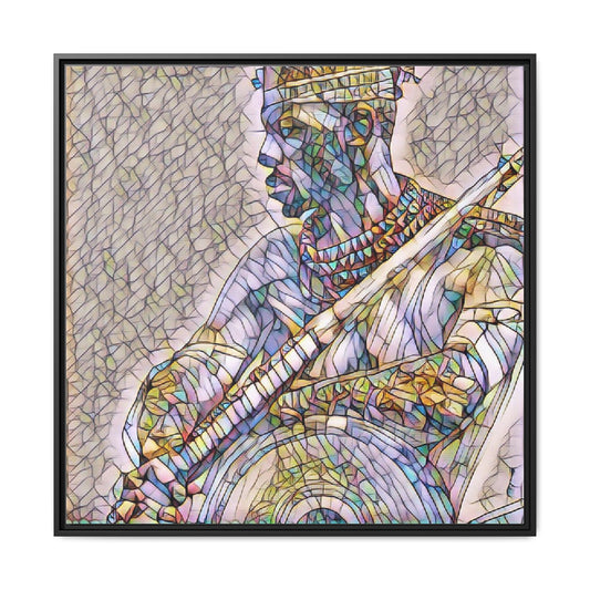 Abstract Tribal Warrior Framed Canvas Art — Colorful Stained-Glass Style Wall Decor