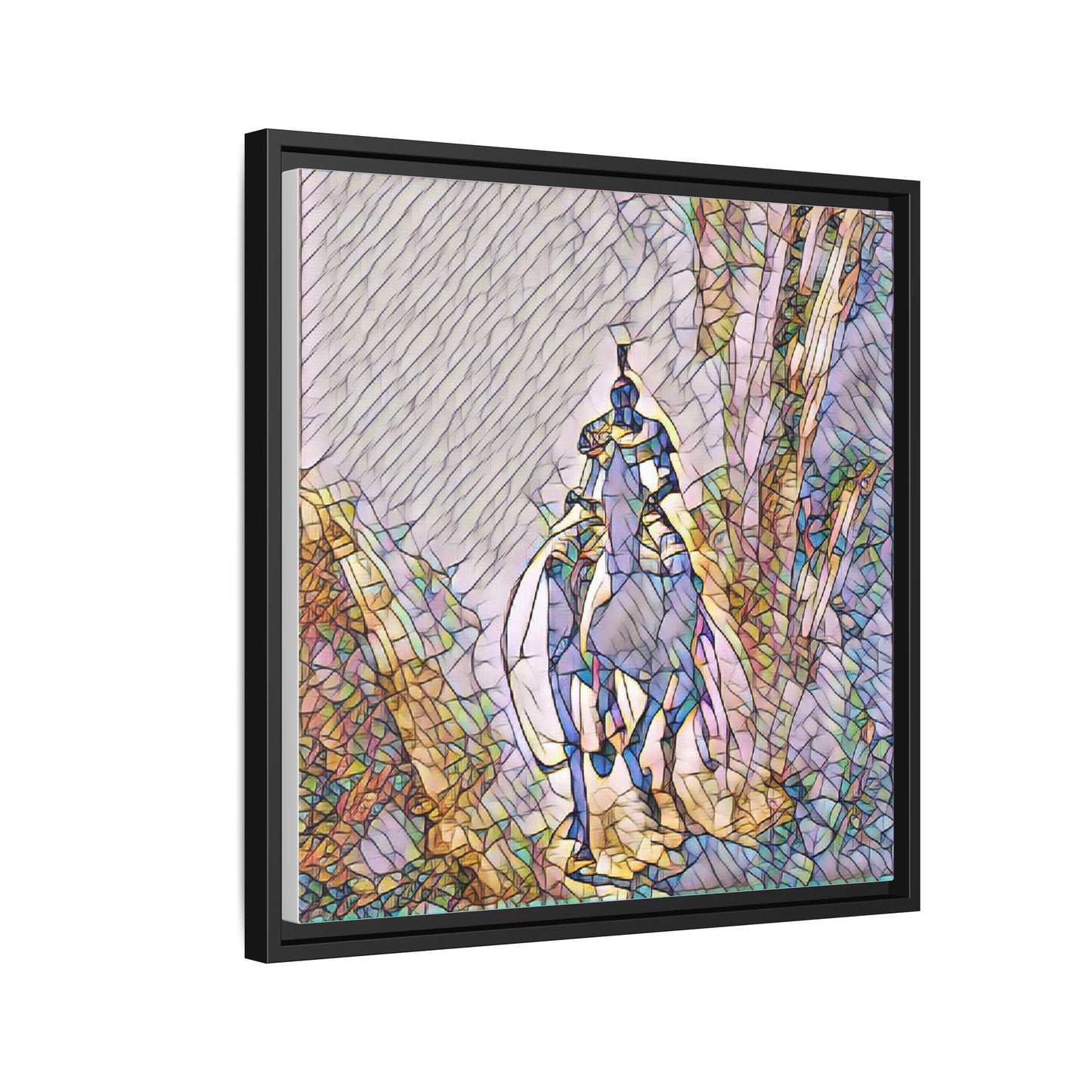 Stained-Glass Knight Matte Framed Canvas Wall Art