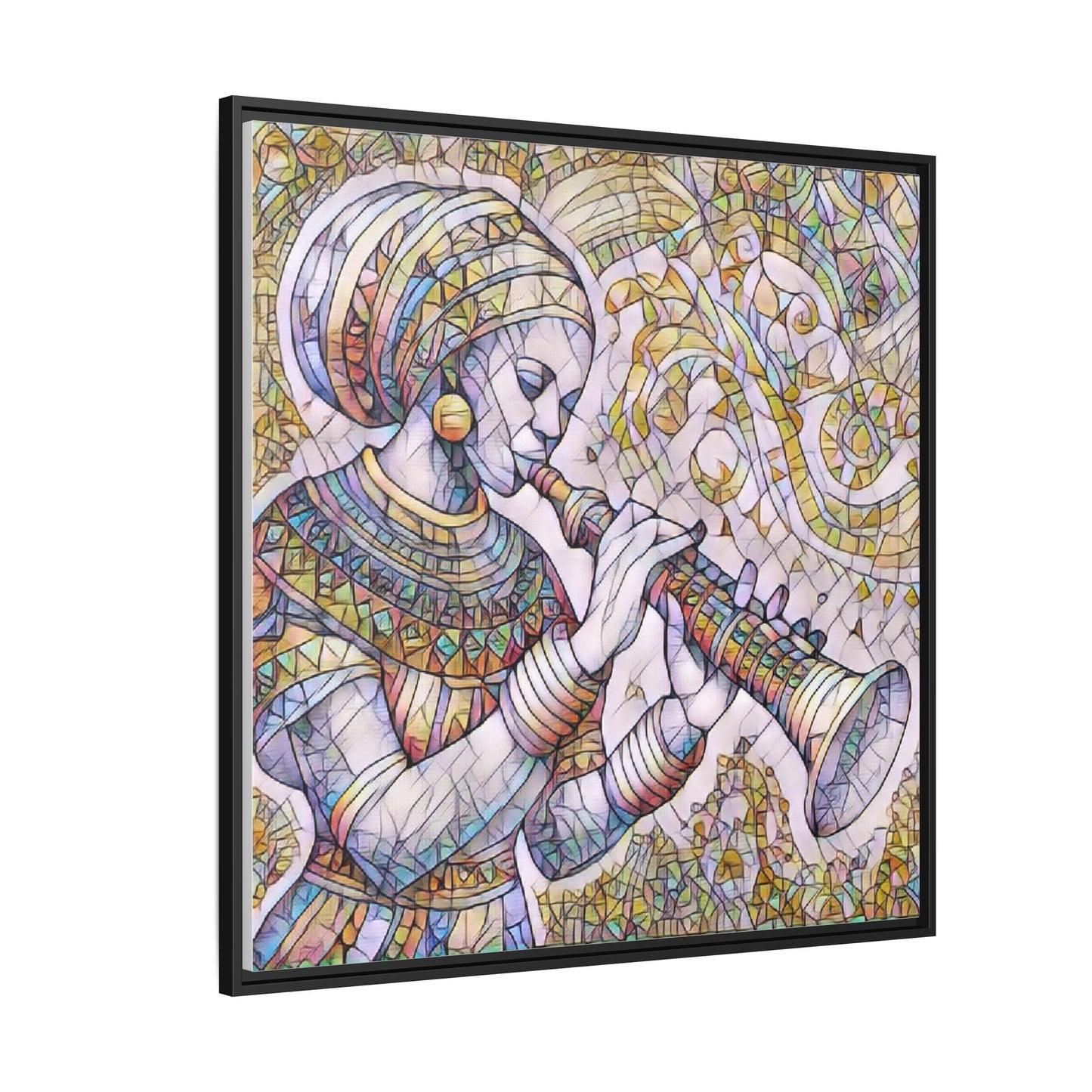 Egyptian Flutist Mosaic Matte Canvas Framed Art