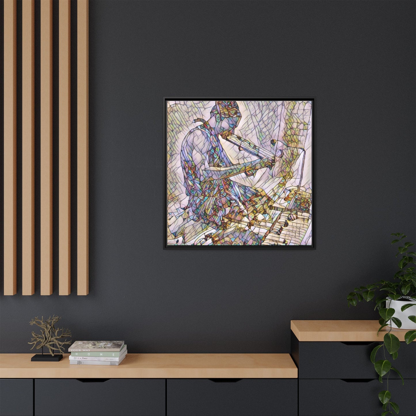 Abstract Violinist Matte Framed Canvas – Colorful Musical Art Print