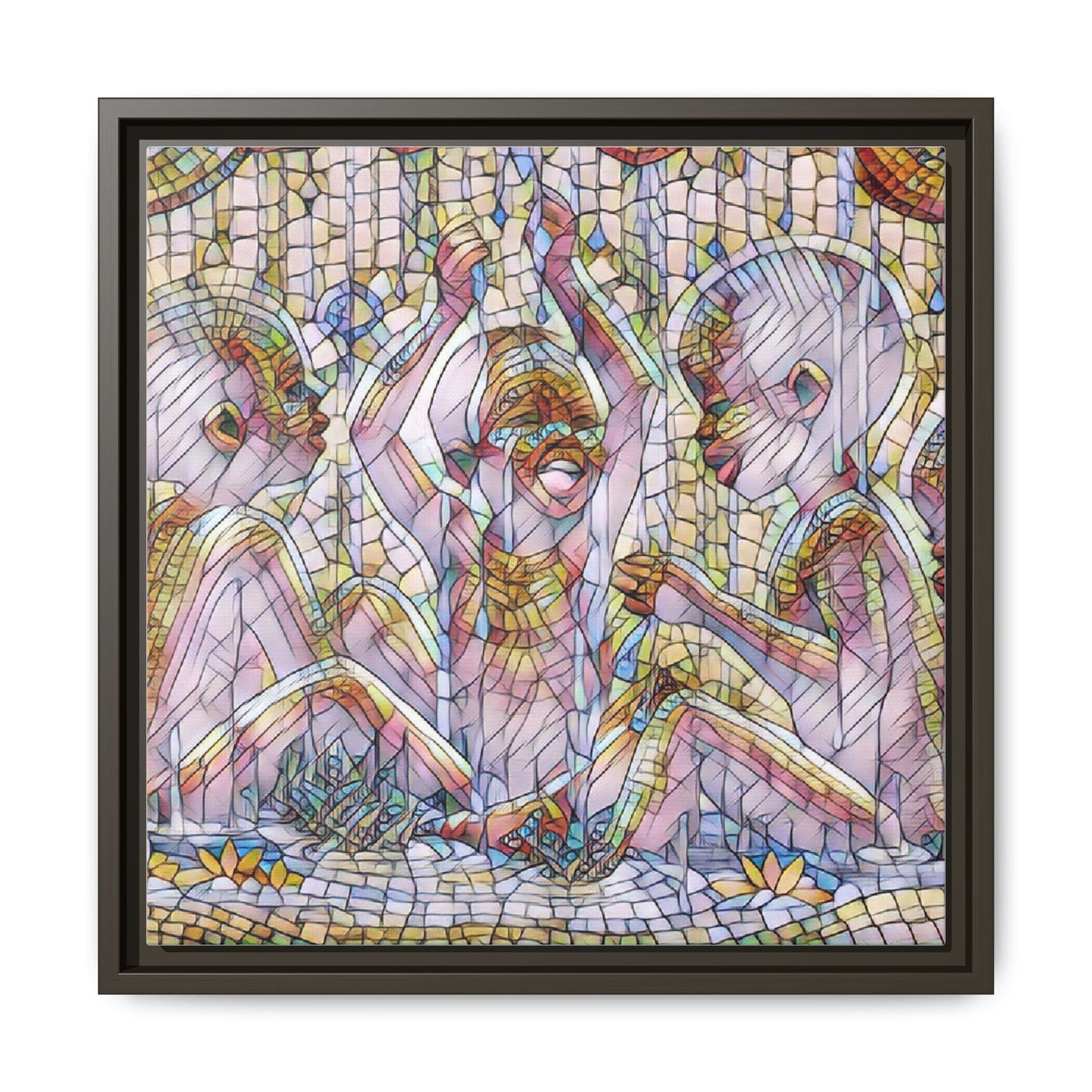Framed Matte Canvas Art — Mosaic Children Playing (Multicolor)