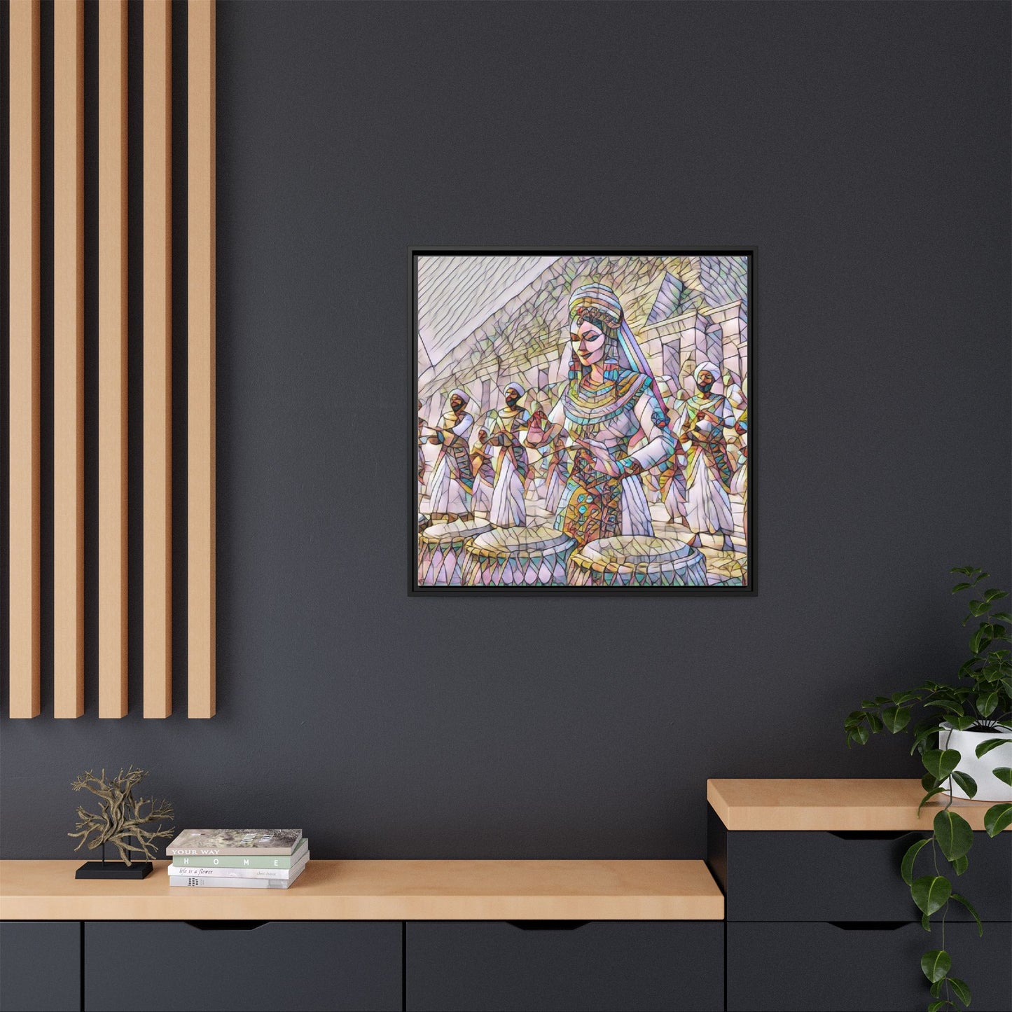 Egyptian Drummers Framed Canvas Art — Colorful Egyptian Dancer Wall Decor