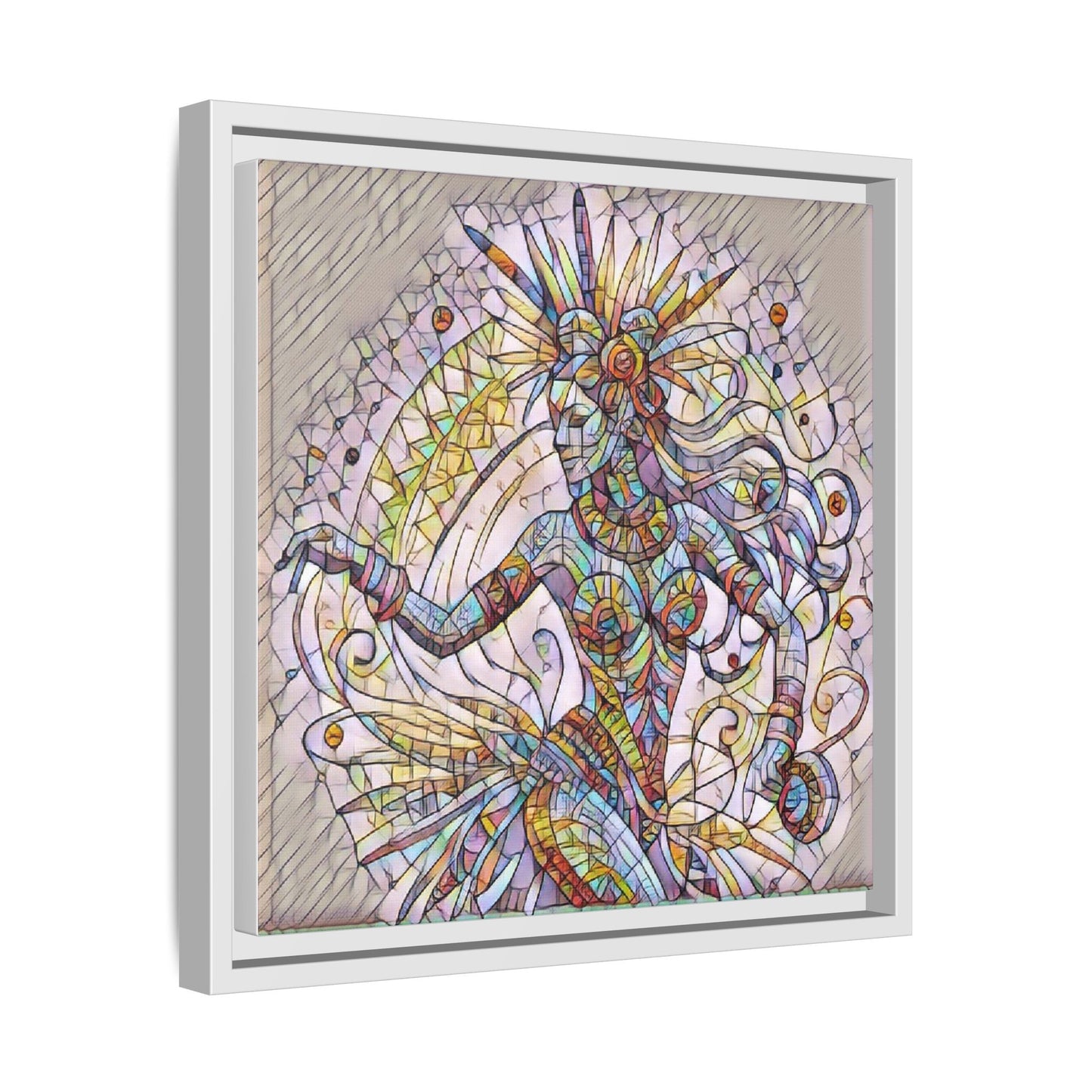Colorful Mermaid Mosaic Framed Canvas Art — Boho Ocean Wall Decor
