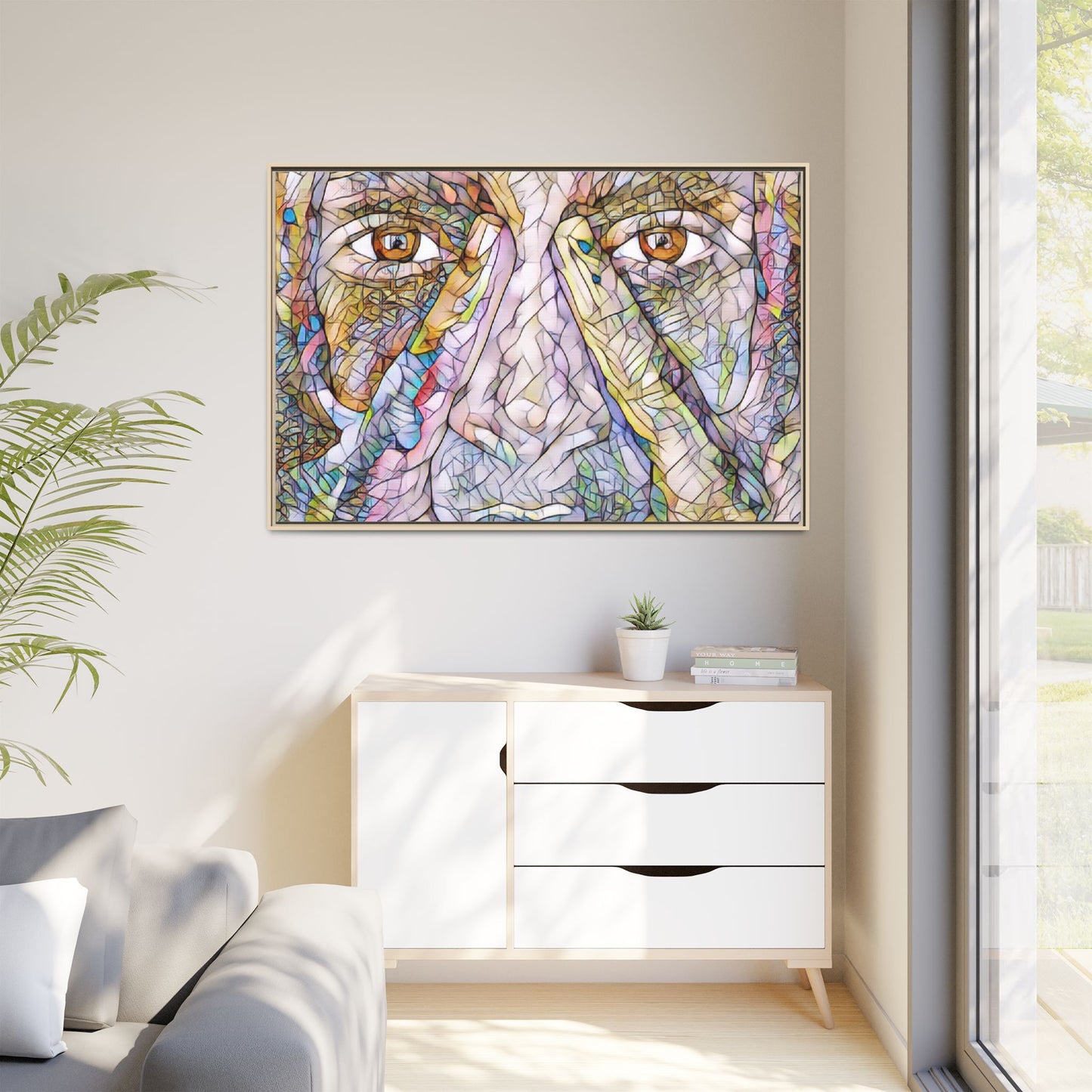Abstract Stained-Glass Face Matte Canvas Framed Wall Art