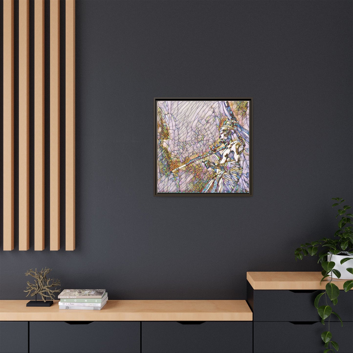 Abstract Tribal Flutist Matte Canvas Framed Wall Art