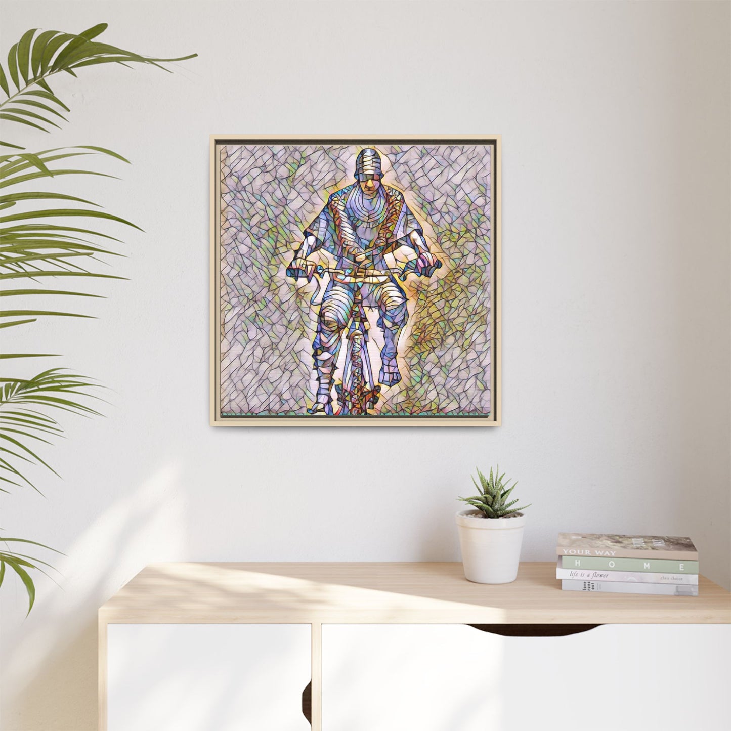 Framed Matte Canvas Art - Stylized Cyclist Illustration