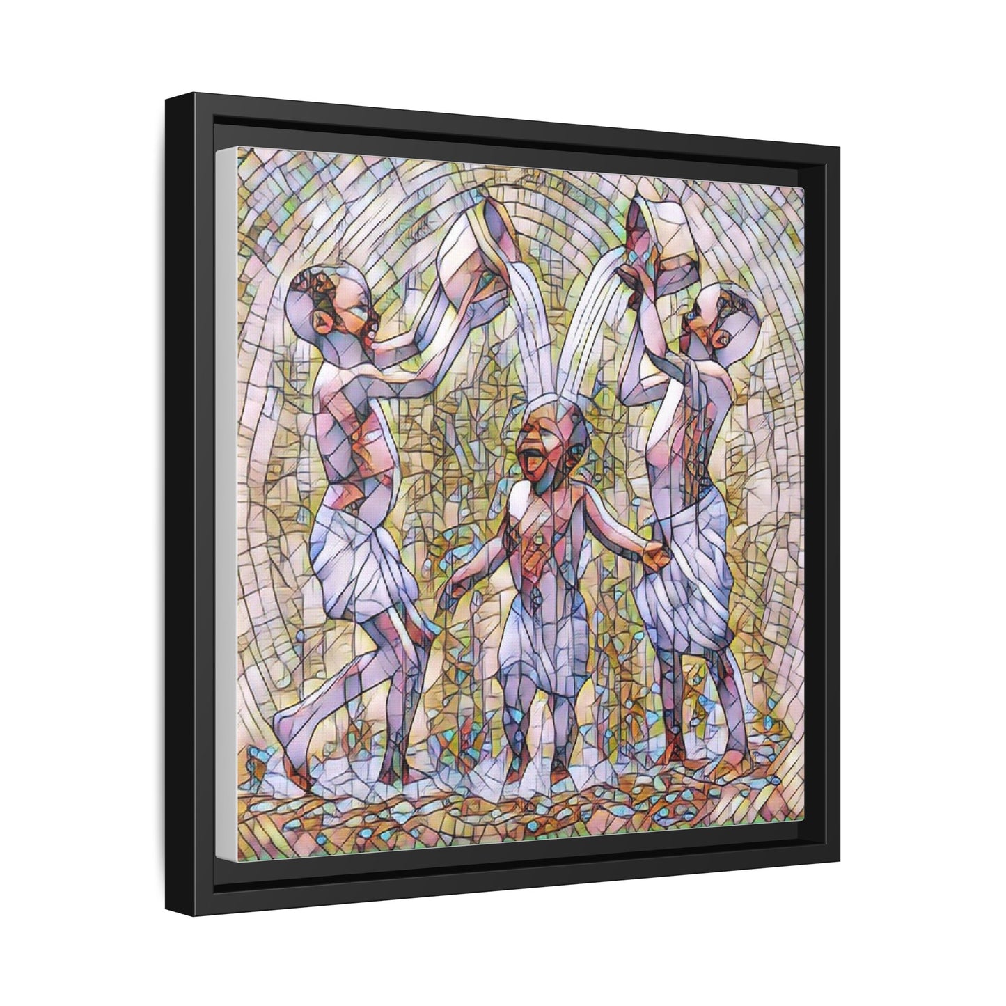 Framed Matte Canvas Art – Joyful Water Dance Family Stained-Glass Print