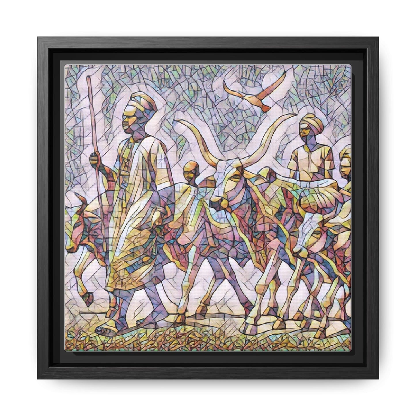 Framed Matte Canvas: Colorful African Herdsmen Art Print
