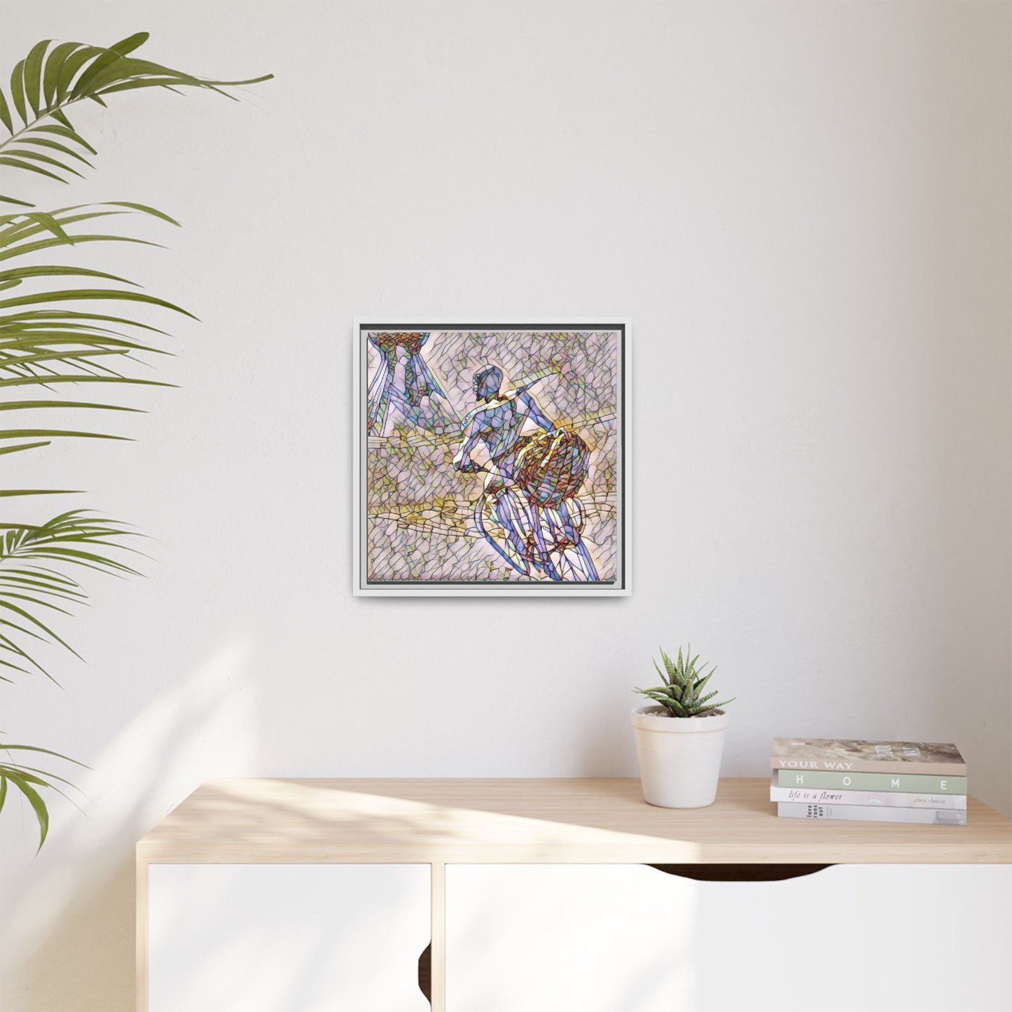 Abstract Stained-Glass Warrior Matte Framed Canvas