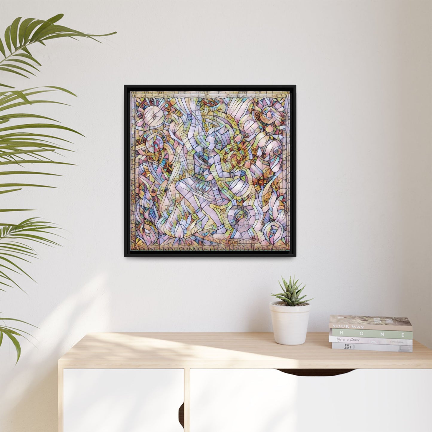 Abstract Stained Glass Dance Matte Framed Canvas