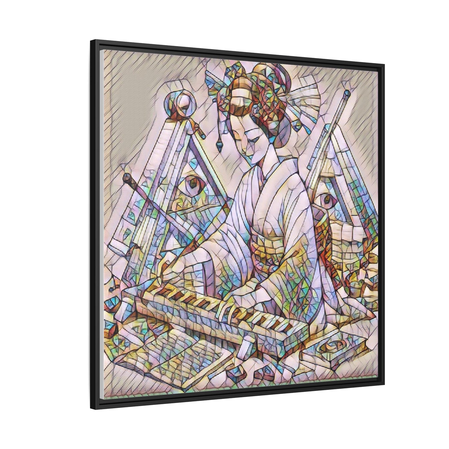 Framed Matte Canvas: Stained-Glass Geisha Wall Art