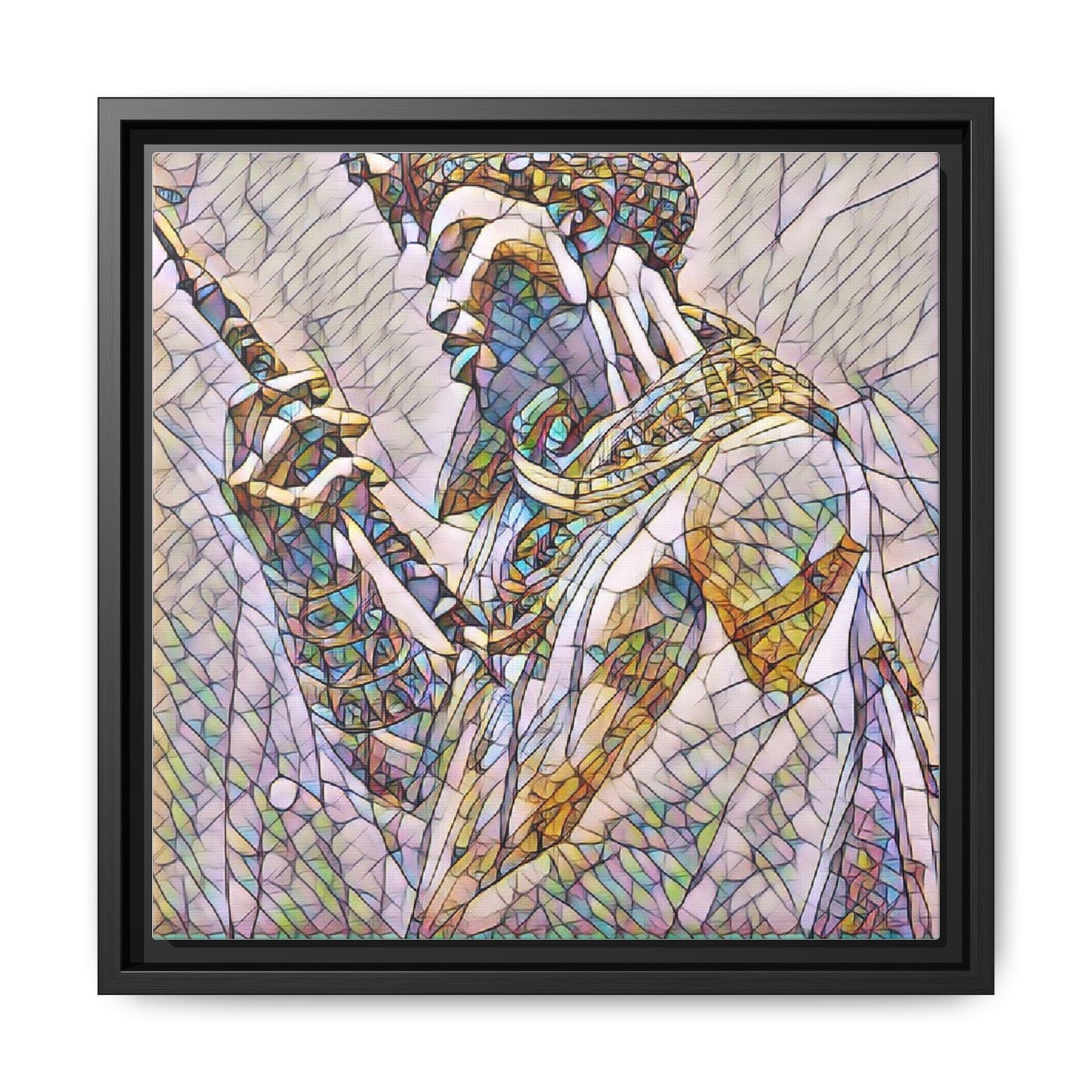 Egyptian Pharaoh Stained Glass Art — Framed Matte Canvas