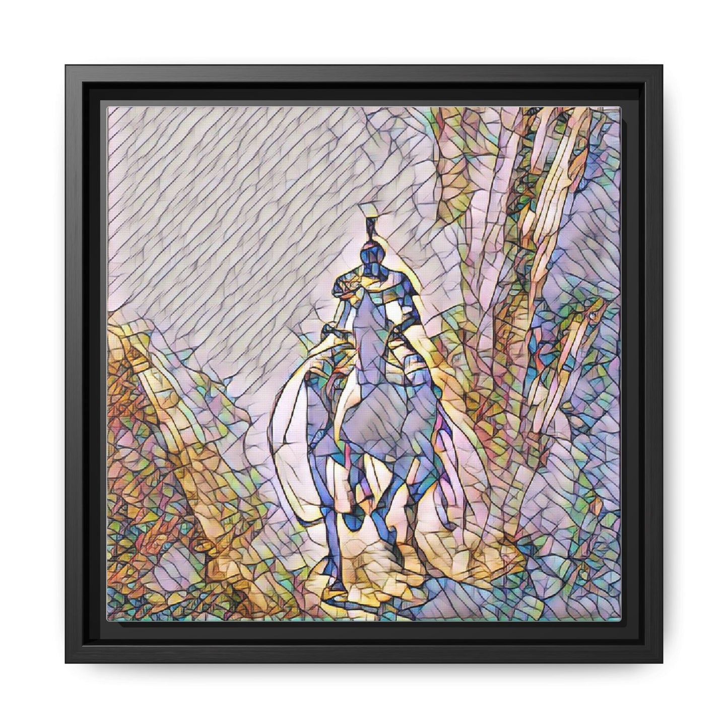 Stained-Glass Knight Matte Framed Canvas Wall Art