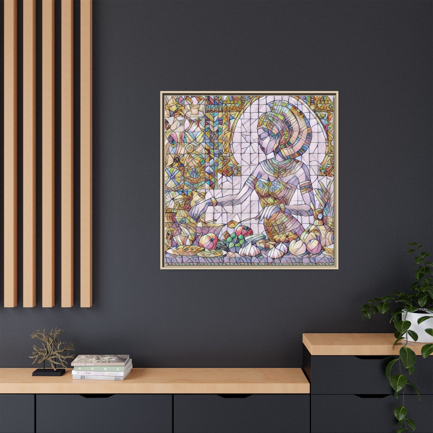 Egyptian Goddess Stained Glass Style Framed Canvas Art