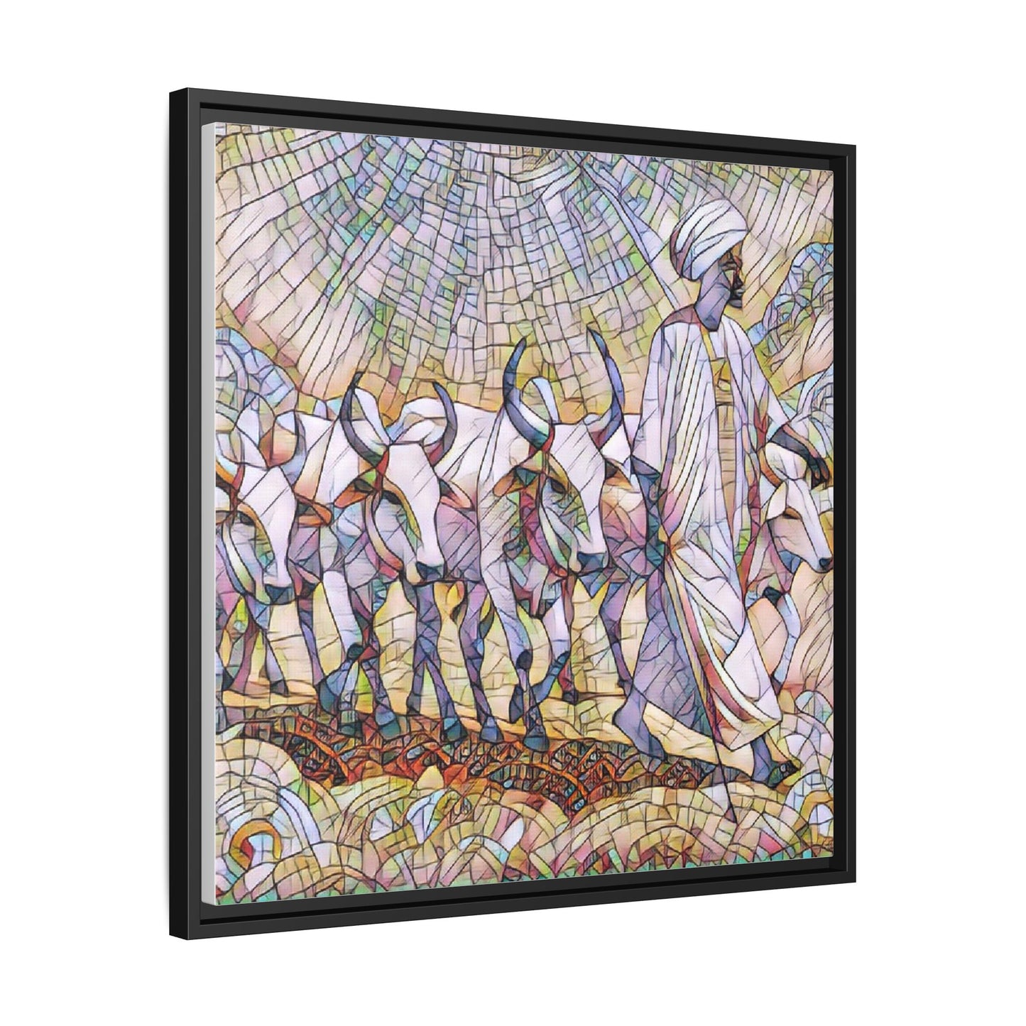 Framed Matte Canvas Art — African Herdsman Mosaic Print