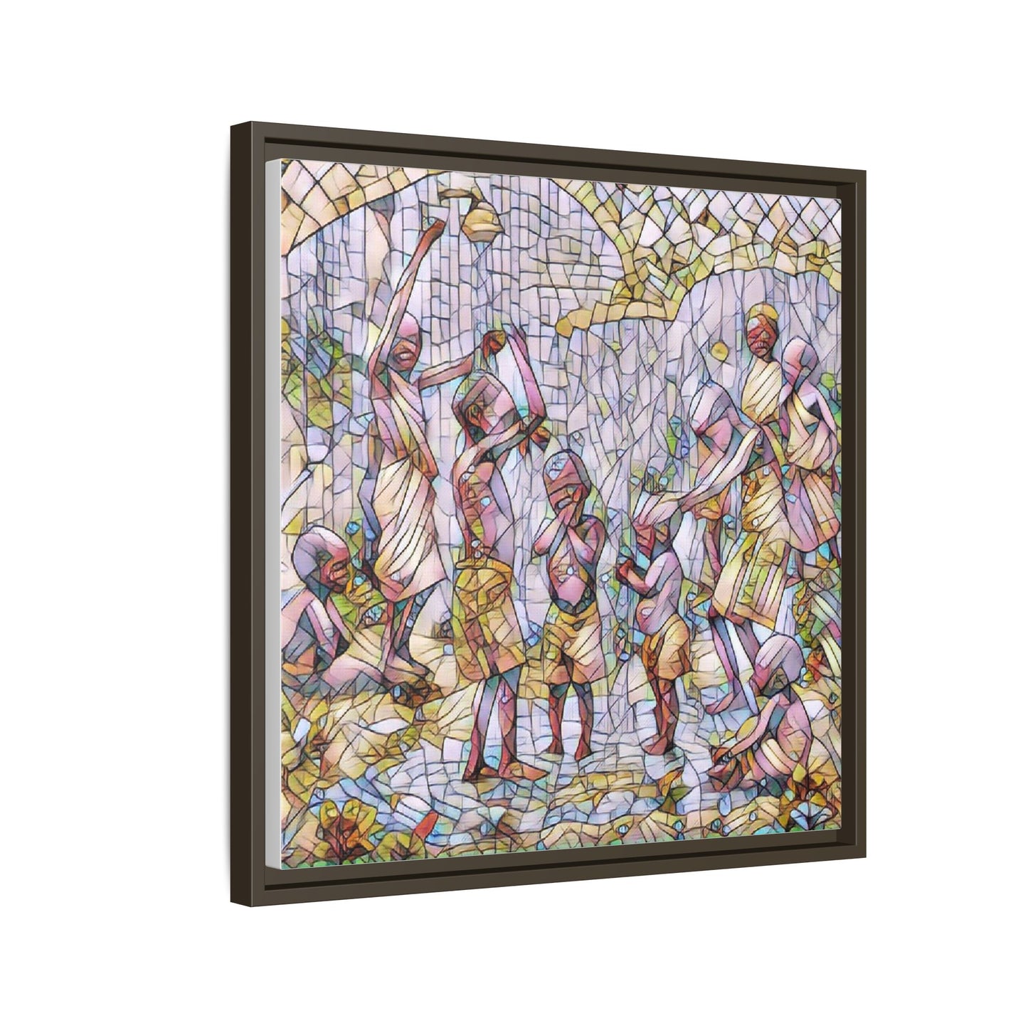 Framed Matte Canvas – Colorful Mosaic Children Playing Wall Art