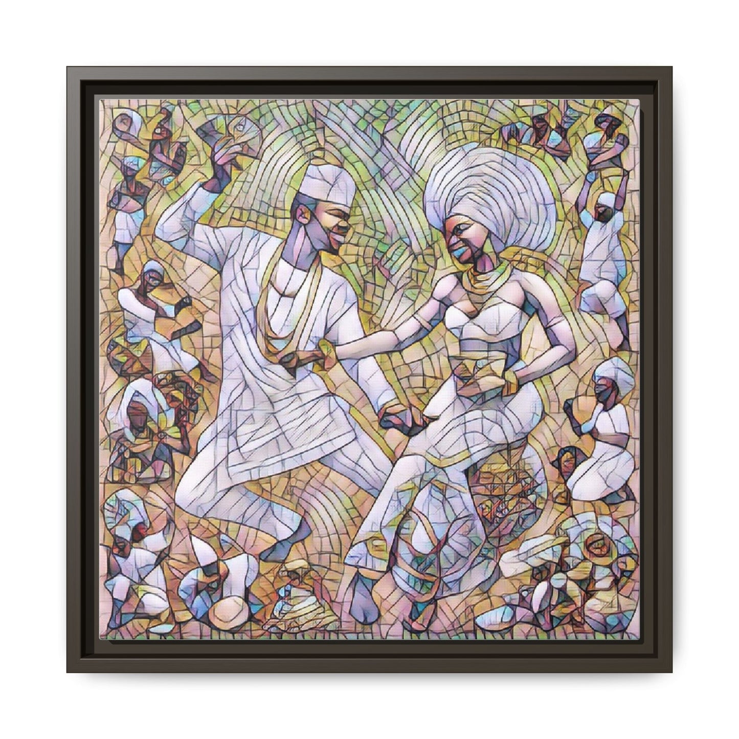 Afrobeat Celebration Matte Framed Canvas — Vibrant Dancers Wall Art