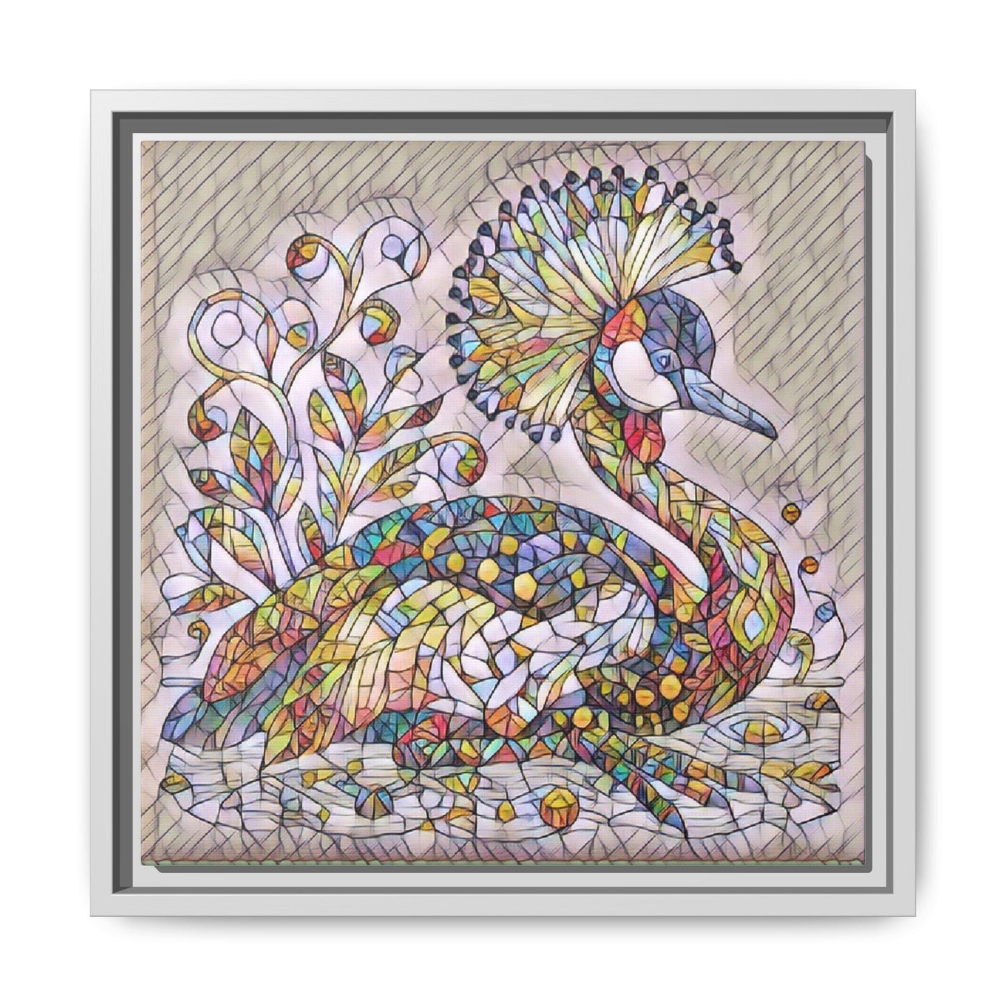 Colorful Peacock Mosaic Framed Canvas Art