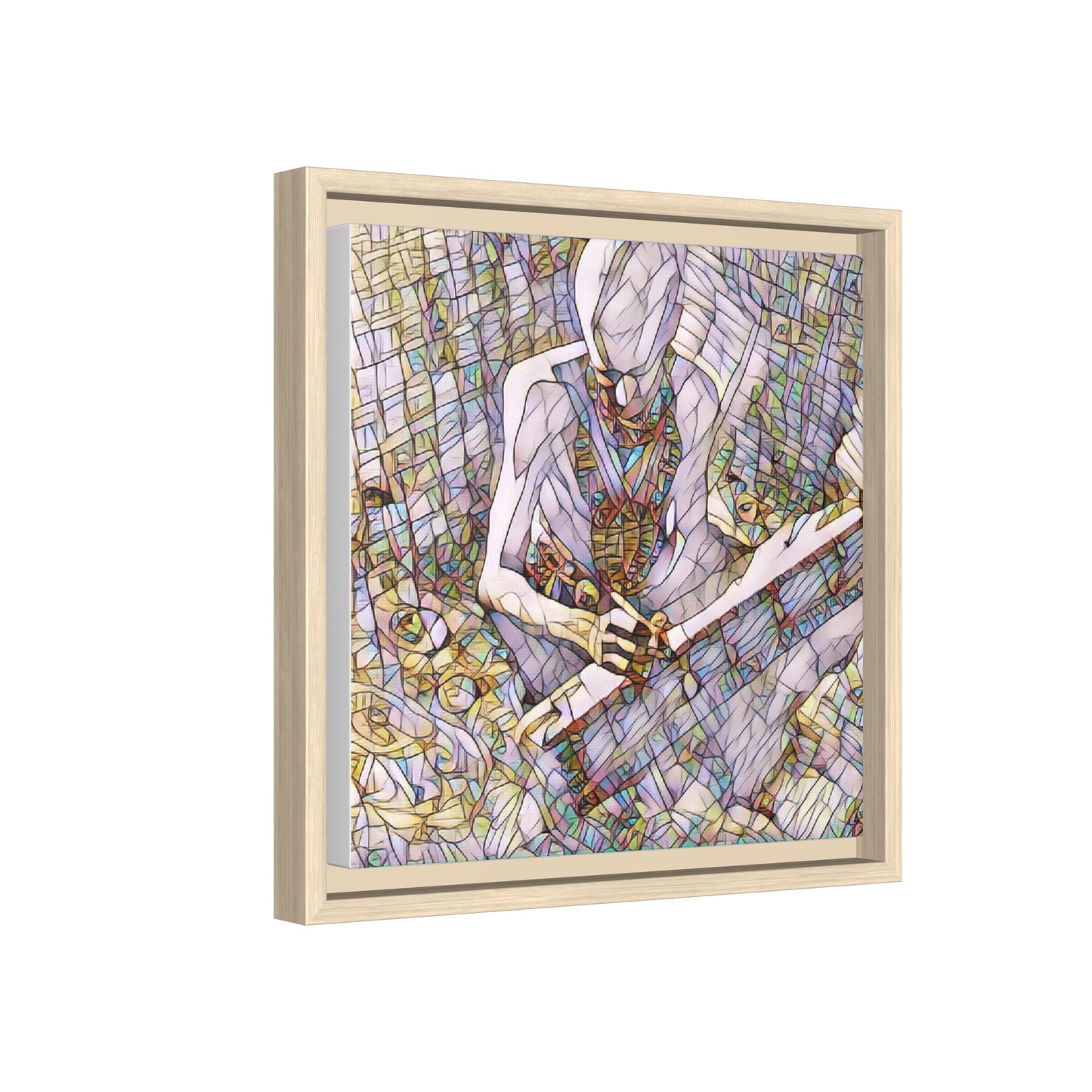 Abstract Fantasy Warrior Matte Framed Canvas — Colorful Stained-Glass Style Art