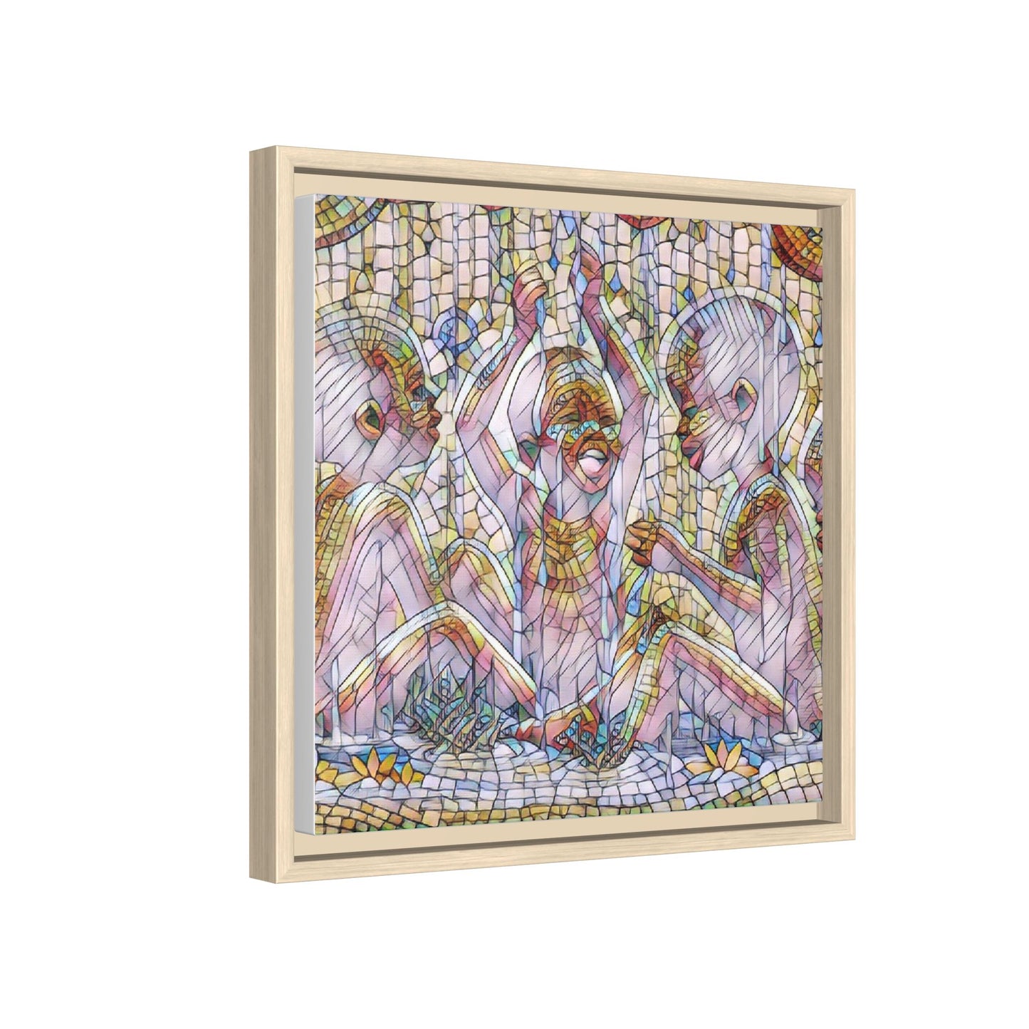 Framed Matte Canvas Art — Mosaic Children Playing (Multicolor)