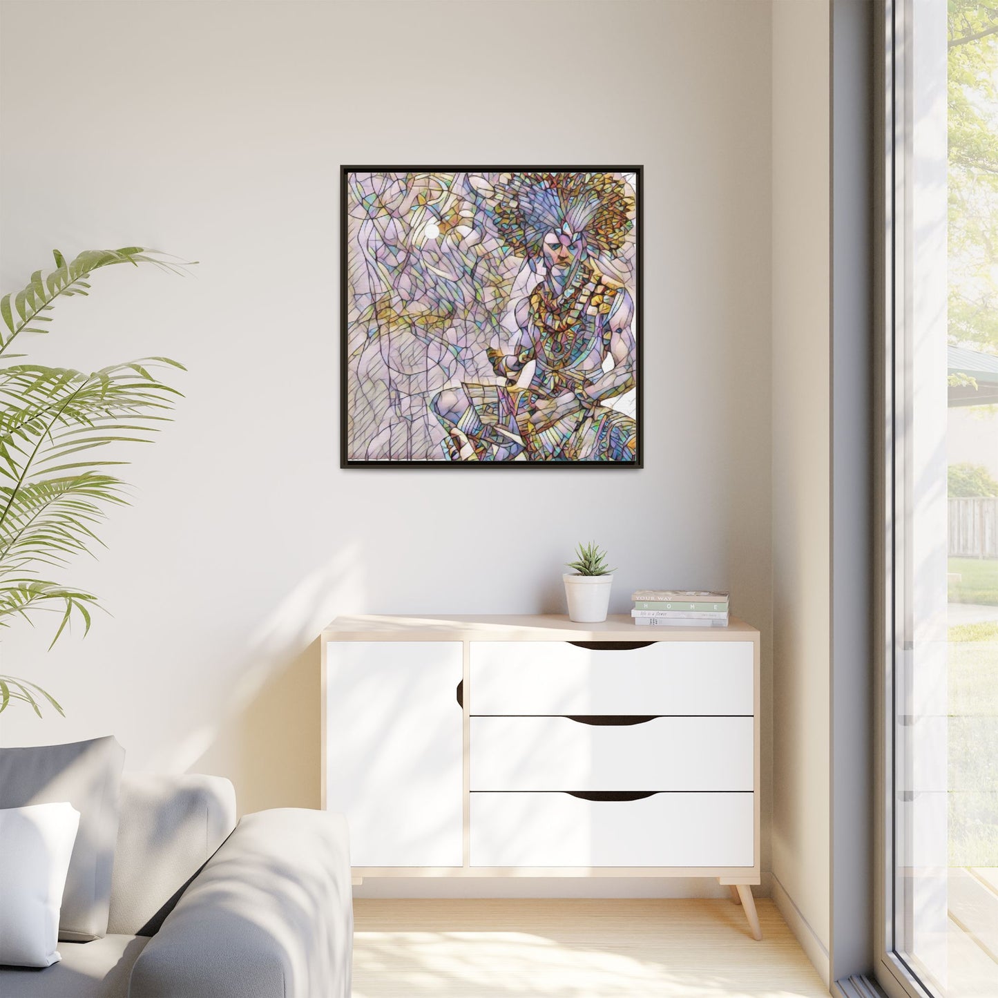 Framed Matte Canvas Art — Colorful Tribal Warrior Illustration