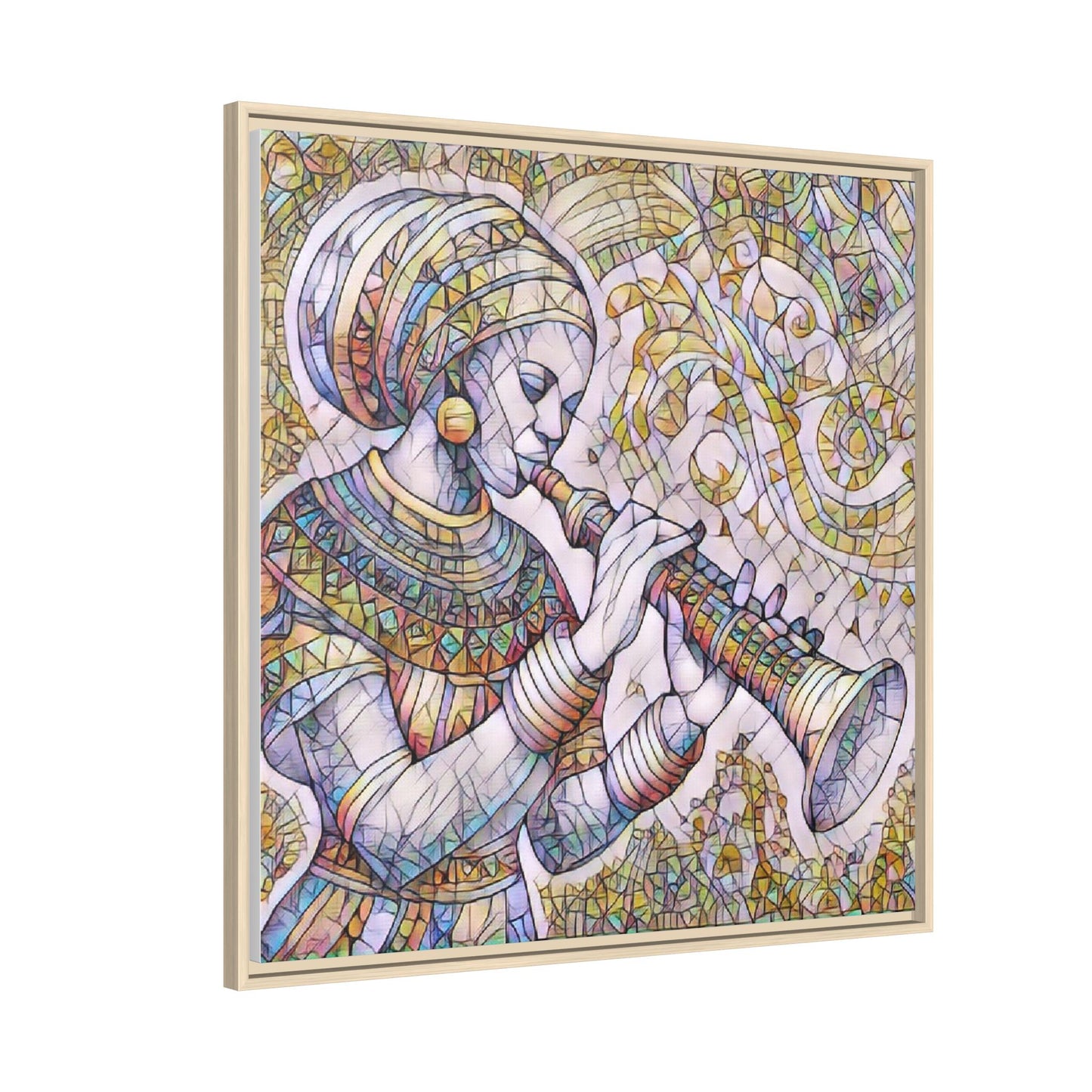 Egyptian Flutist Mosaic Matte Canvas Framed Art