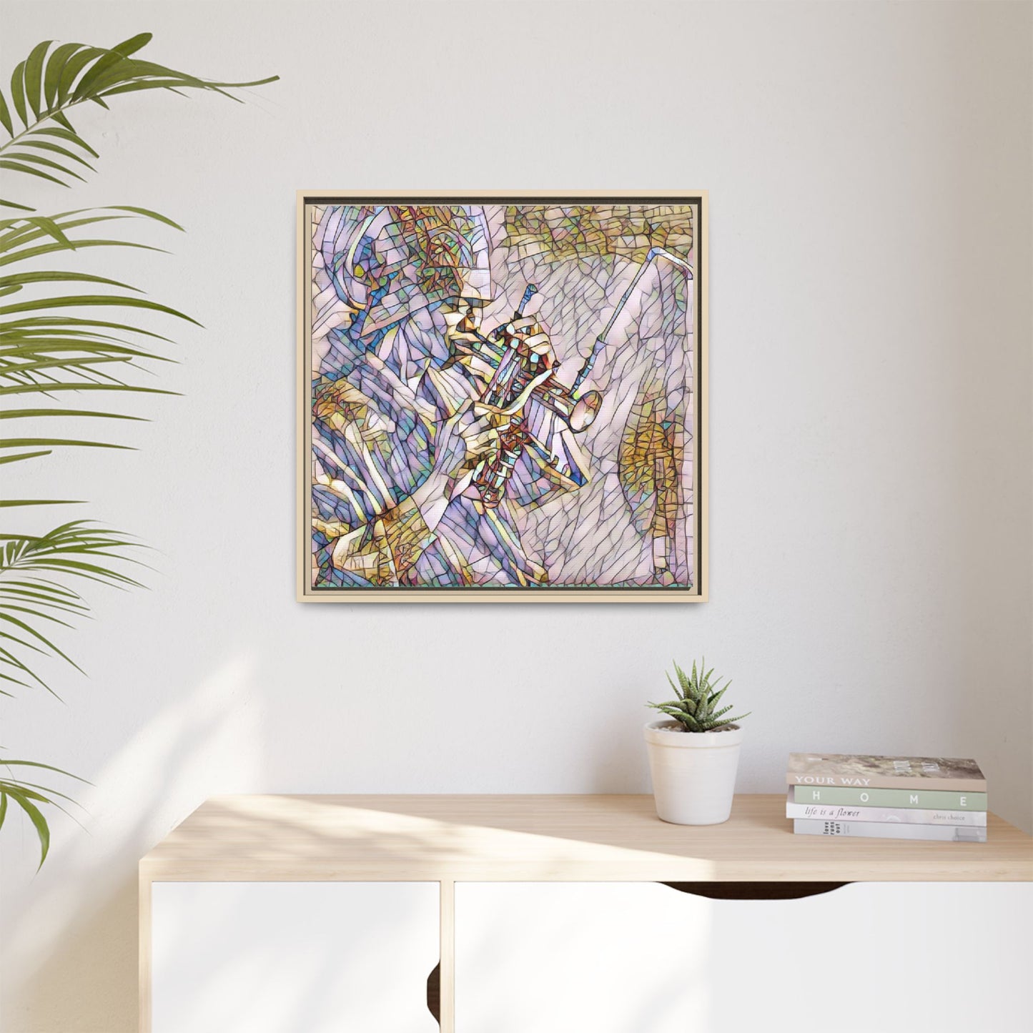 Framed Abstract Trumpet Player Matte Canvas Art