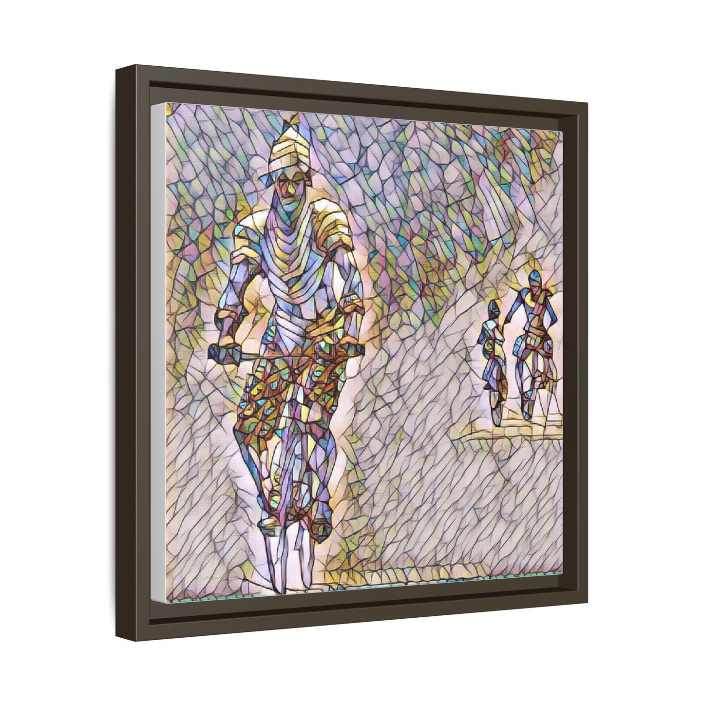 Cyclists Mosaic Matte Canvas Framed Wall Art